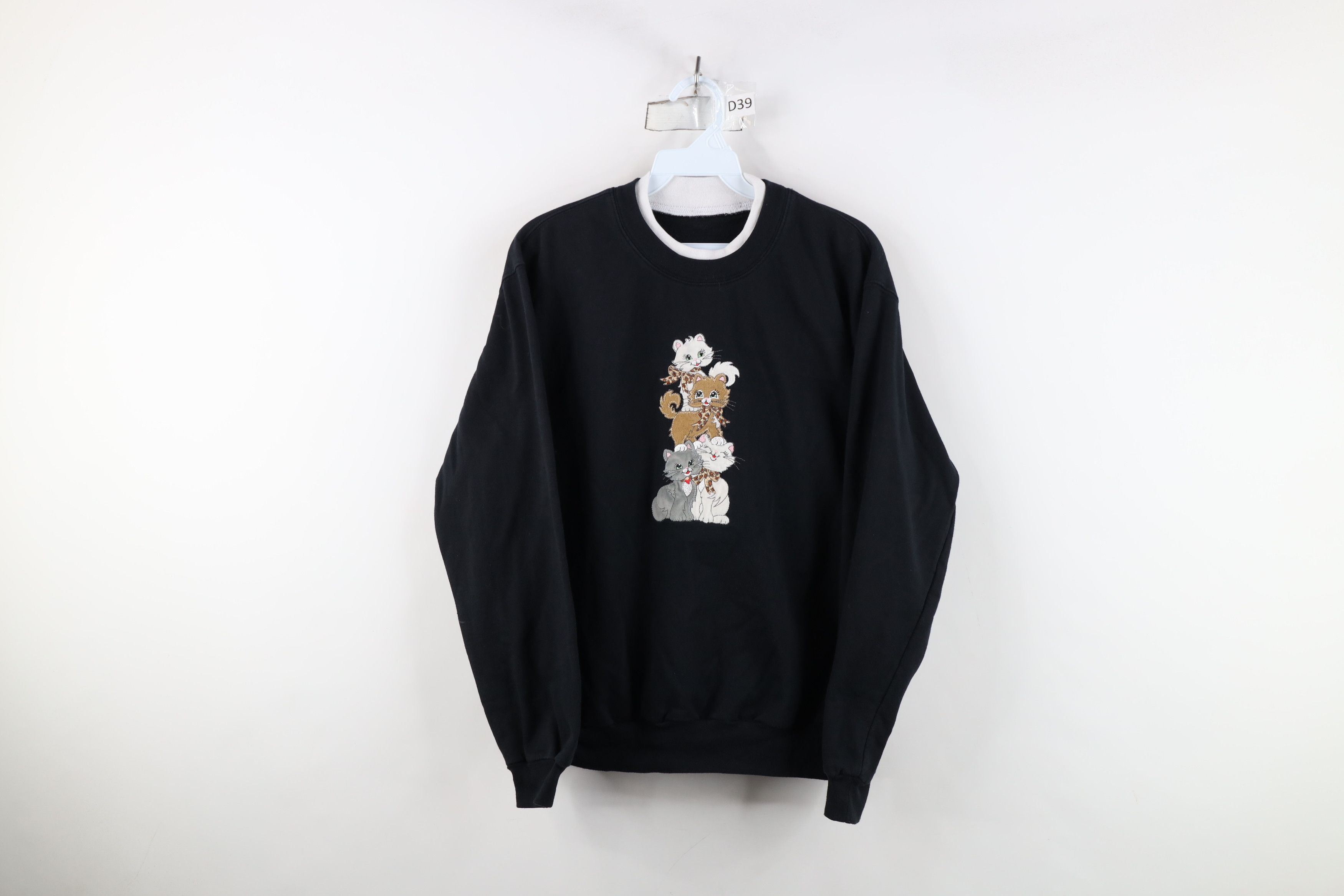 Vintage 90s Cat Kitten Cat Lady Layered Sweatshirt Black