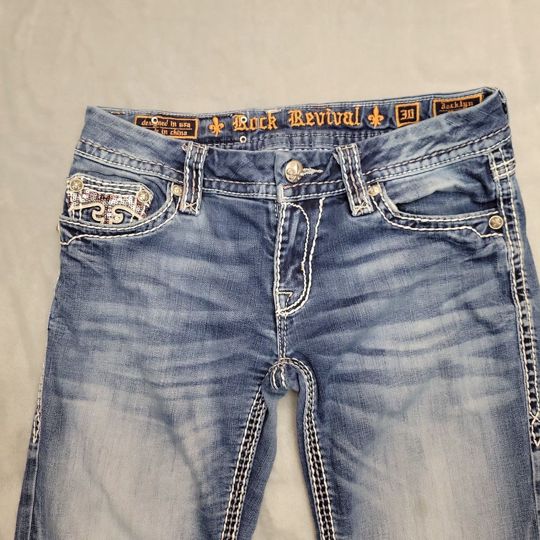 Denime VINTAGE Rock & Roll Cowboy Jeans Womens 30 Blue Denim Jacklyn Bootcut Faded Thick Stitch Size 30" / US 8 / IT 44 - 5 Thumbnail