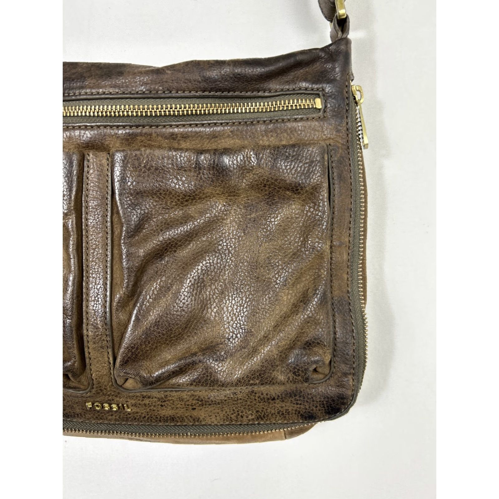 Fossil Fossil Piper Crossbody Bag Brown Pebbled Leather 12x9x1-3 Adjustable Strap Removable Zipper Closure Size ONE SIZE - 4 Thumbnail