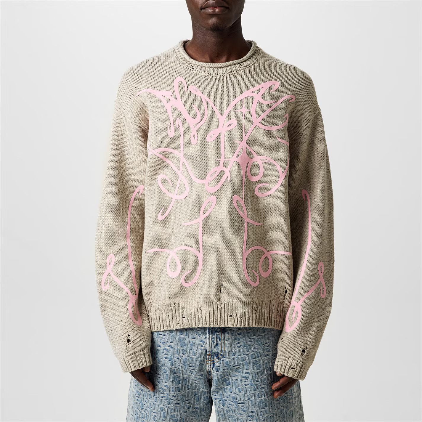 Acne Studios o1g2r1mq0825 Distressed Jumper in Beige/Pink Size US L / EU 52-54 / 3 - 2 Thumbnail