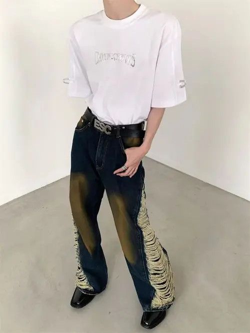 VIBE Vintage distressed patchwork fringed wide-leg jeans Size US 30 / EU 46 - 4 Thumbnail