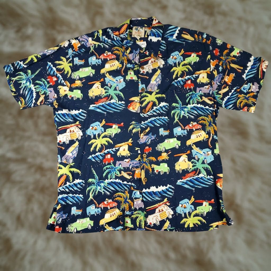 Vintage Kahala Shirt Mens XL Blue Rayon Car Print Hawaiian Button Up Short Sleeve Size US XL / EU 56 / 4 - 1 Thumbnail