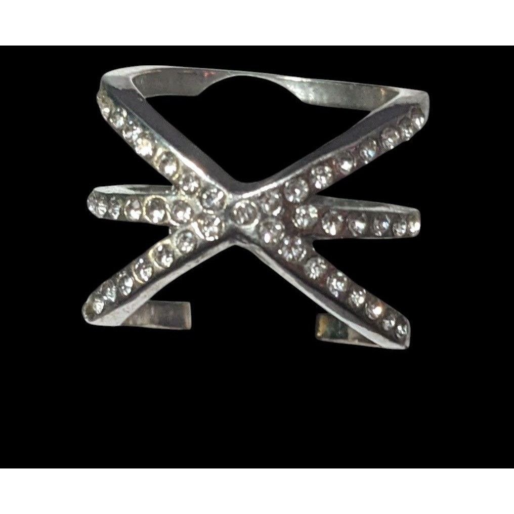 Other Elegant Glam Rhinestone Silver Tone Triple Crossover Ring Si Size ONE SIZE - 7 Thumbnail