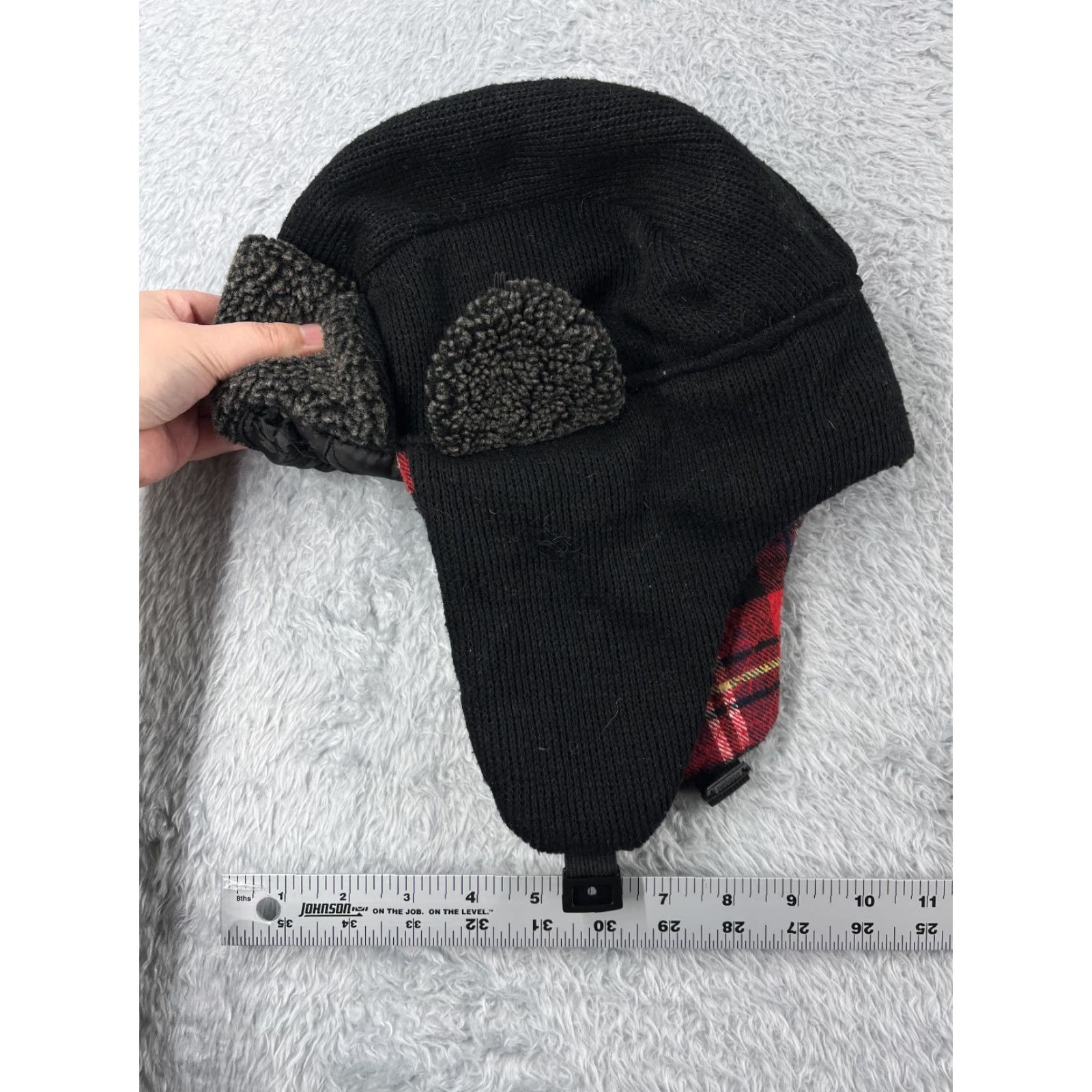 Vintage VINTAGE Henry K Jacobi Co Trapper Hat / Beanie Adult One Size Black Red Plaid Knit Wool Faux Fur Ear Flap Hat Mens Camp Outdoor 90s Size ONE SIZE - 3 Thumbnail