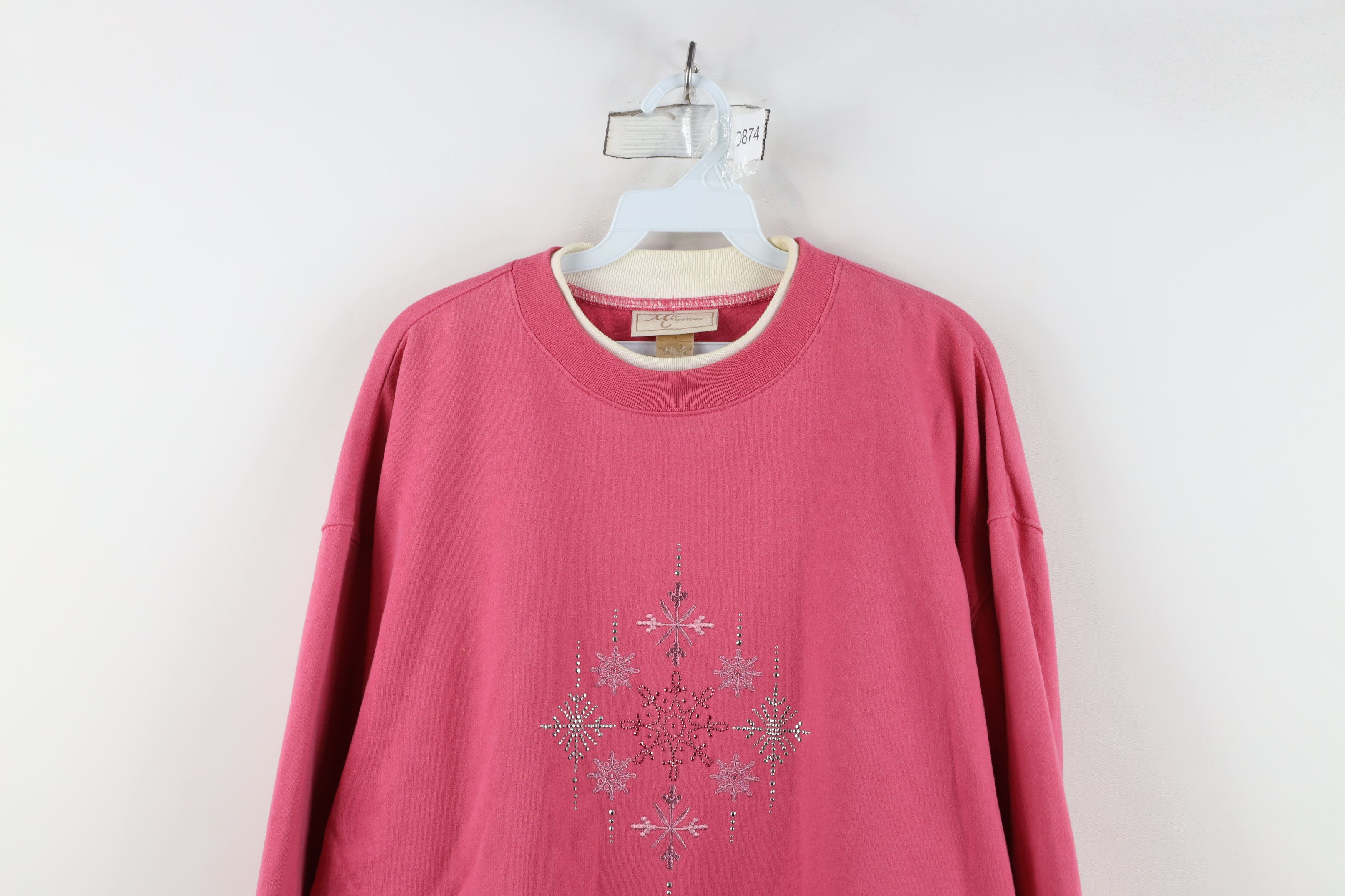 Vintage Vintage 90s Streetwear Snowflake Christmas Sweatshirt Pink Size M / US 6-8 / IT 42-44 - 2 Thumbnail