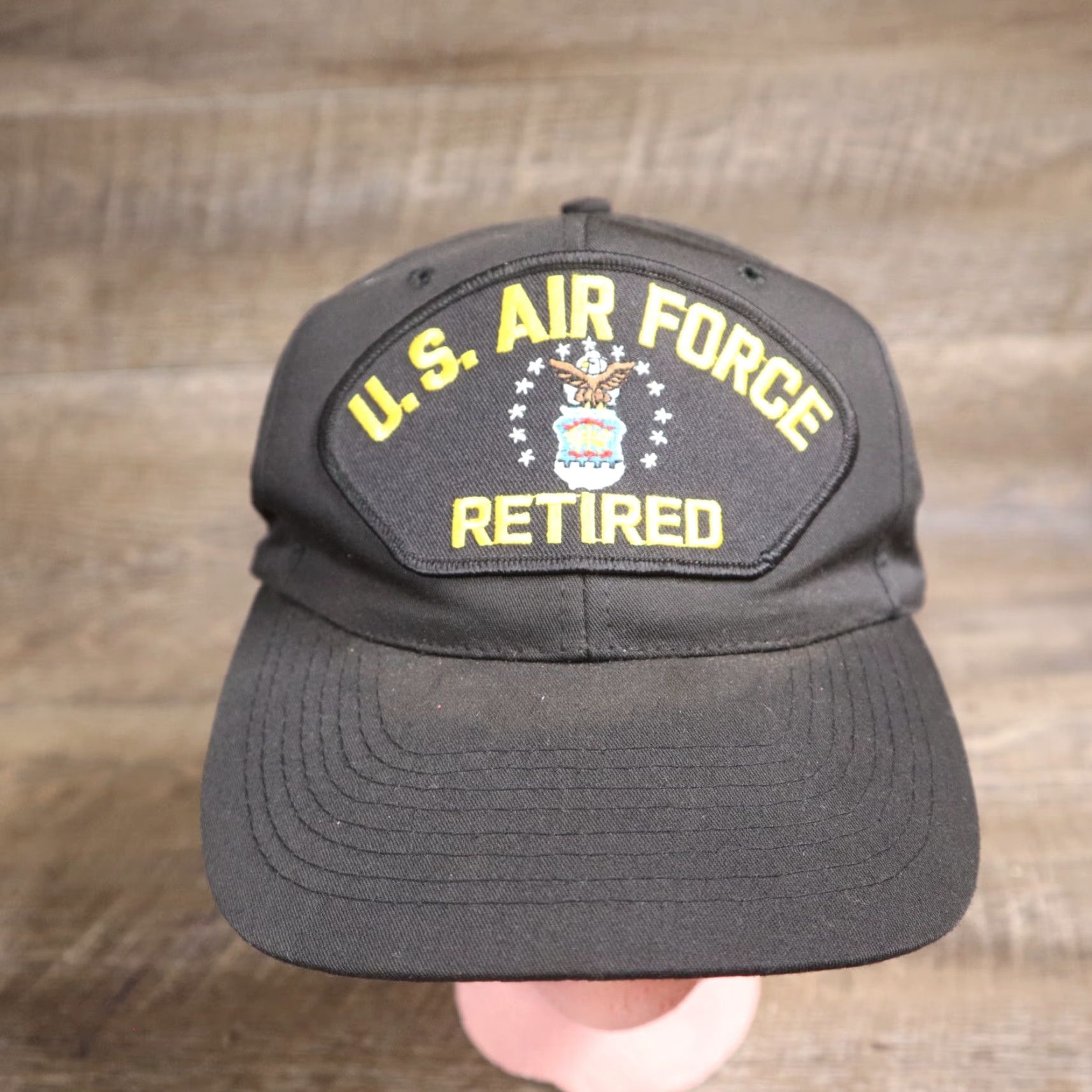 Vintage VINTAGE US Air Force Retired Hat Cap Stapback Adjustable Nissin Mens Black Yellow Size ONE SIZE - 2 Thumbnail