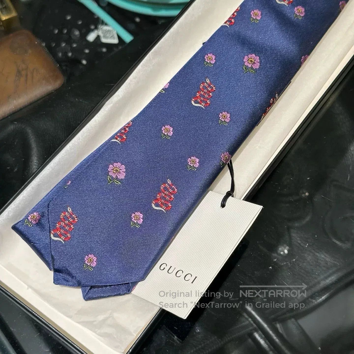 Gucci Gucci Snake Year Small Flower Blue Tie. Size ONE SIZE - 2 Thumbnail