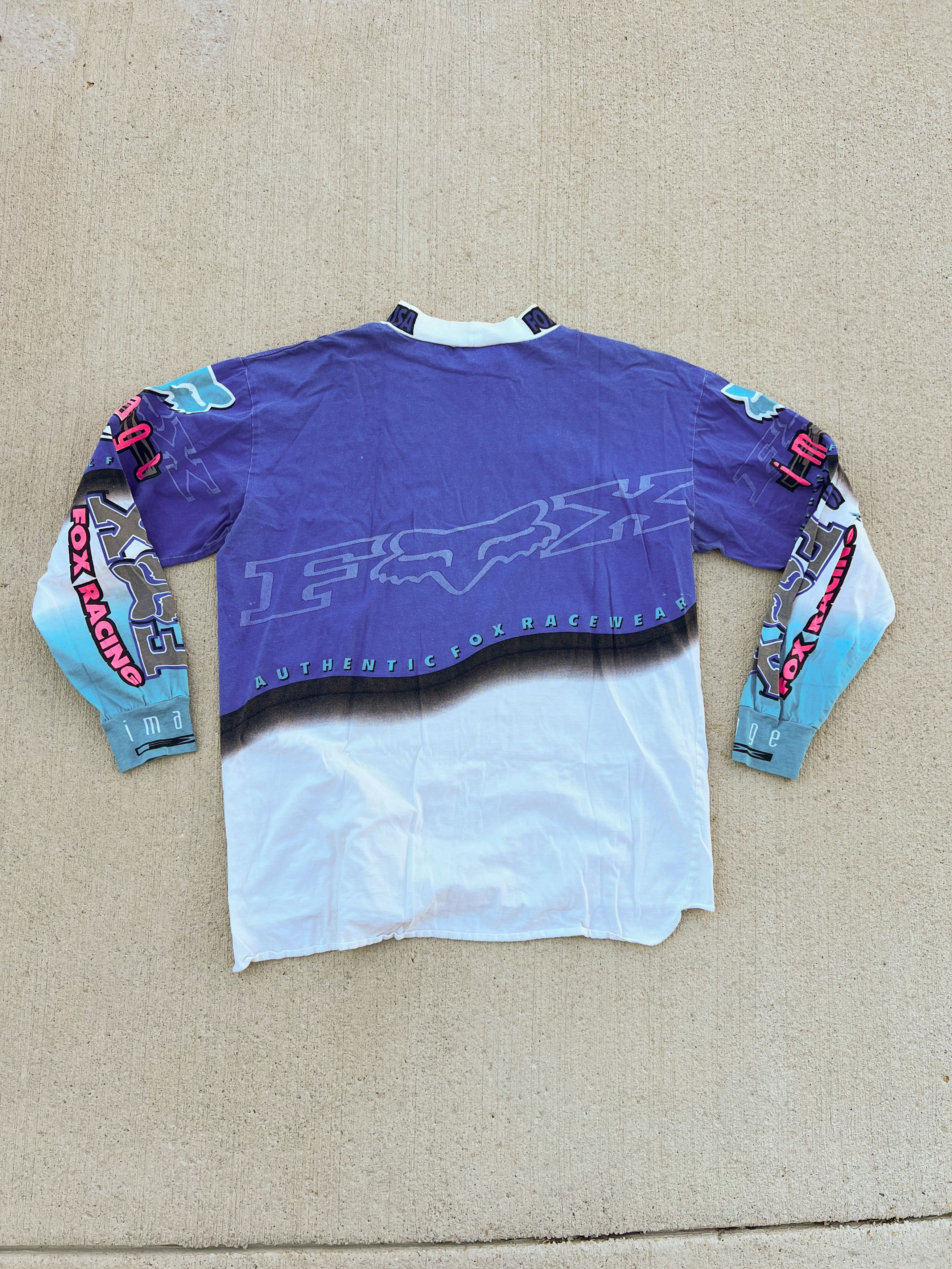 Vintage 90's Fox Racing Long Sleeve Blue and White Size US L / EU 52-54 / 3 - 2 Thumbnail