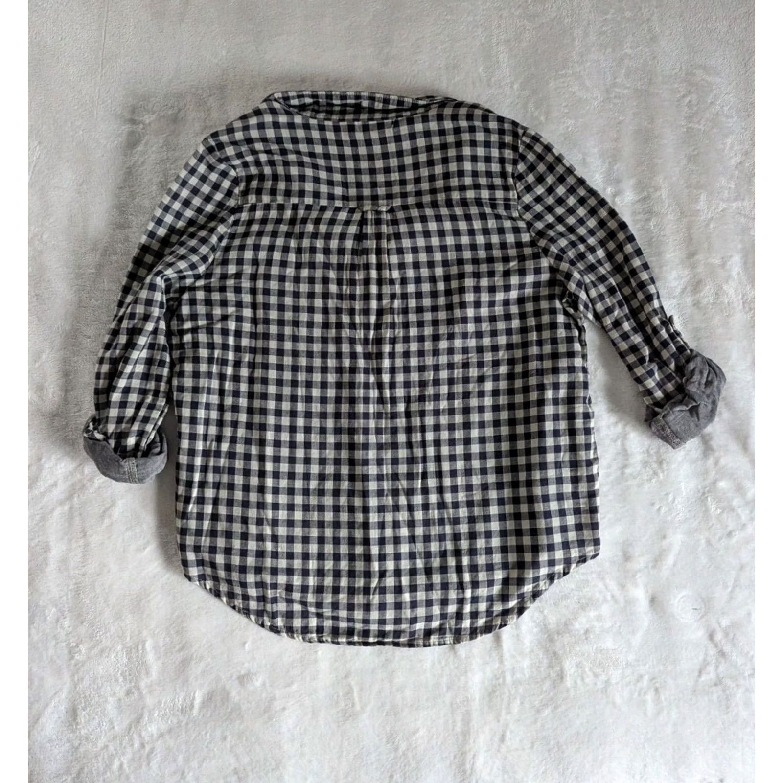 Vintage Crane Paper Gingham Plaid Roll Tab Sleeve Women's Top Sz L Cottagecore Preppy Size L / US 10 / IT 46 - 3 Thumbnail