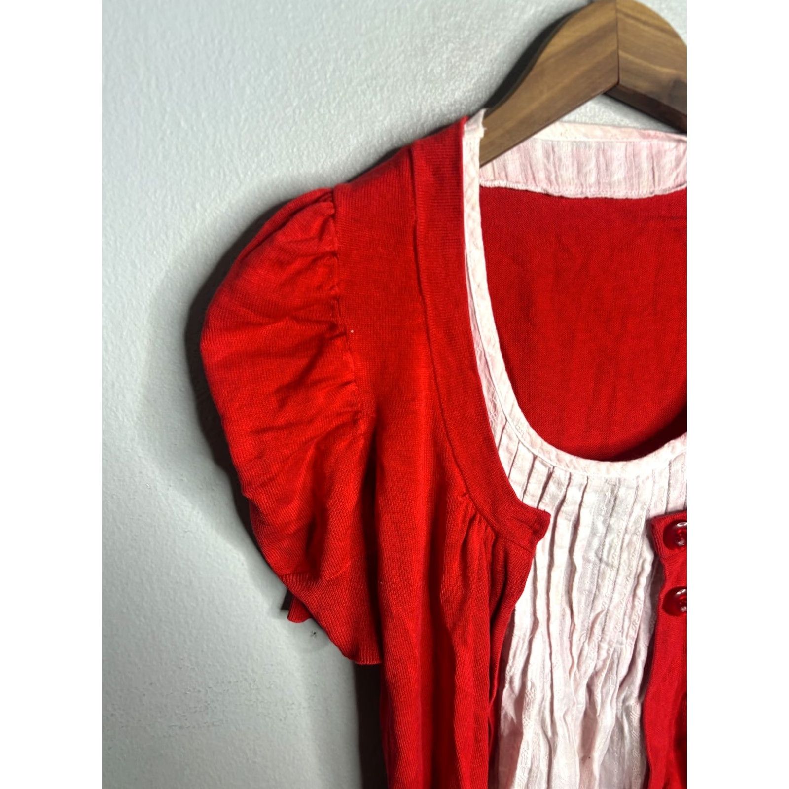Doublet VTG 80's Cardigan Sweater Womens M Puff Sleeve Double Button Layered 6711 Size S / US 4 / IT 40 - 2 Thumbnail