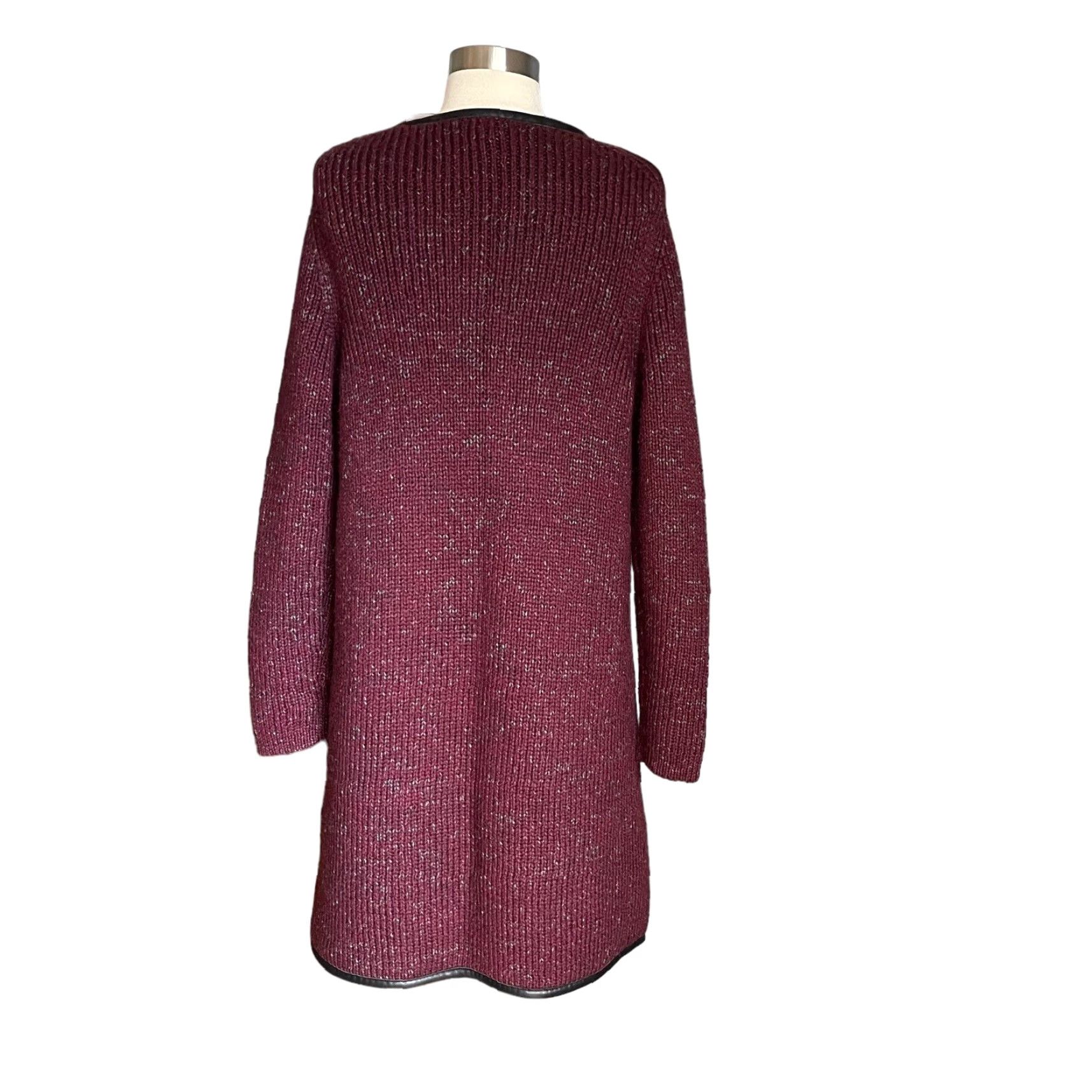 Vintage Ports 1961 Knit Wool Blend w/ Leather Trim Sweater Jacket Purple M Size M / US 6-8 / IT 42-44 - 4 Thumbnail