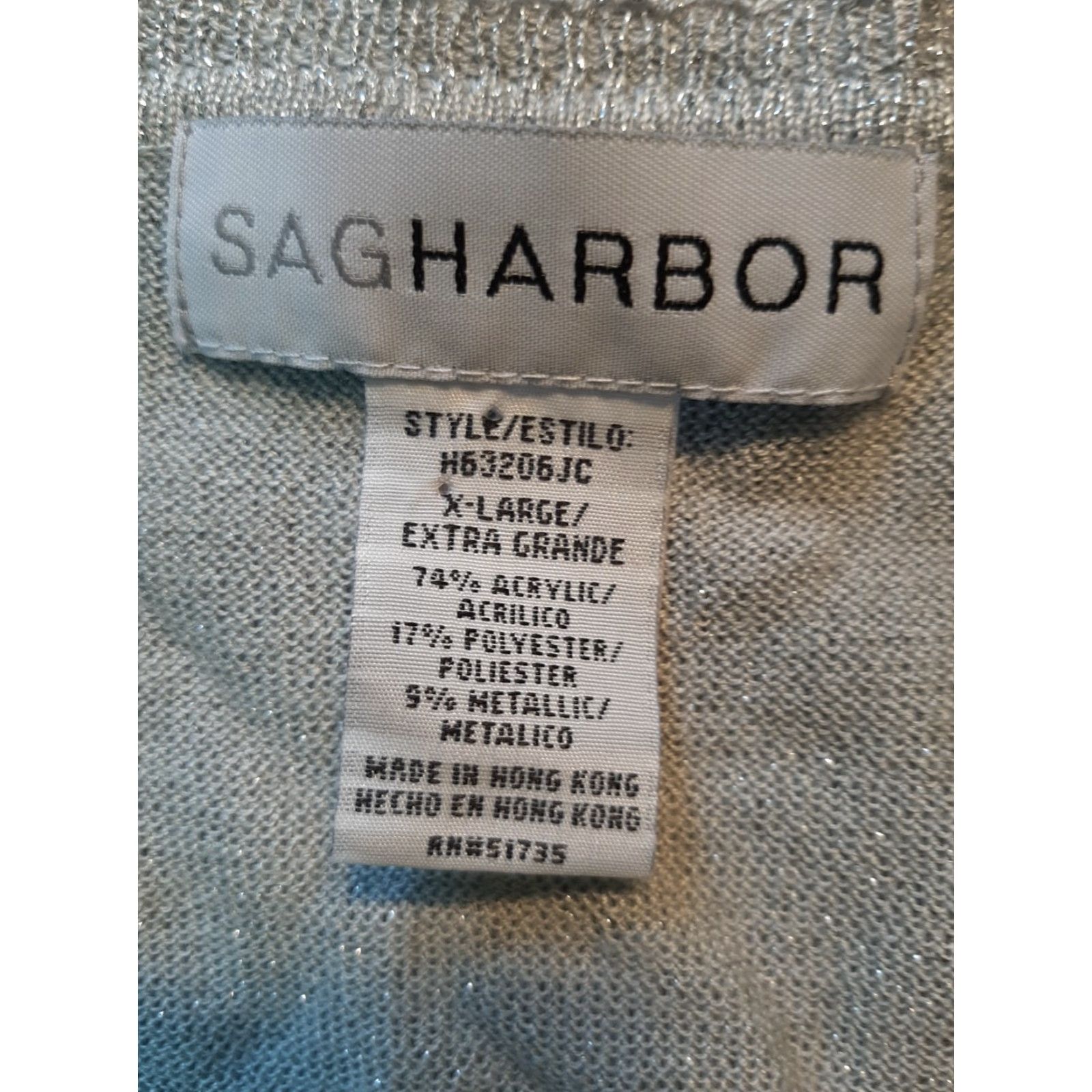Vintage Sag Harbor Women's Sweater XL Silver Knit Lightweight Acrylic Polyester Metallic Cardigan Cap Sleeve Pullover Open-Knit Short Sleeve Vintage No Size XL / US 12-14 / IT 48-50 - 2 Thumbnail