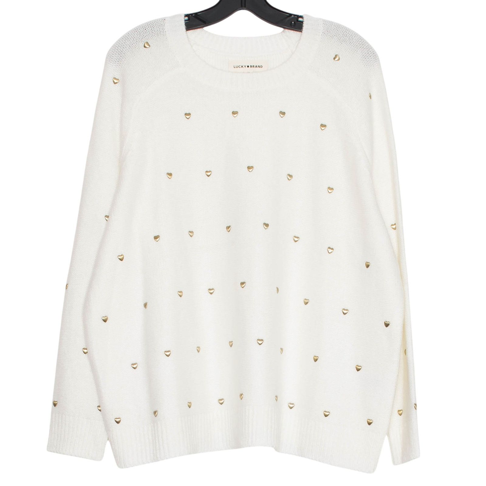 Lucky Brand NEW Lucky Brand Sweater Heart Stud Crewneck White Plus 1X Size XXL / US 16-18 / IT 52-54 - 1 Thumbnail