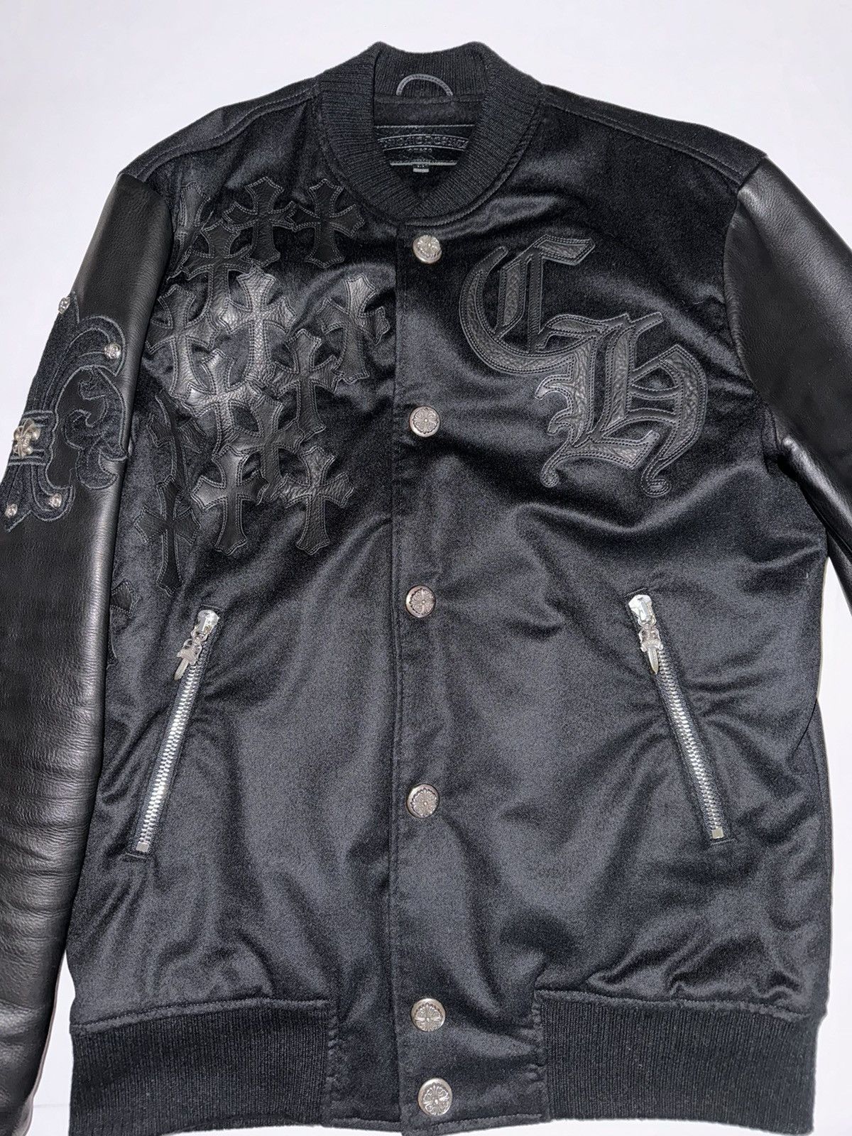 Chrome Hearts CHROME HEARTS LEATHER & CASHMERE COLLEGE JACKET Size US M / EU 48-50 / 2 - 1 Thumbnail