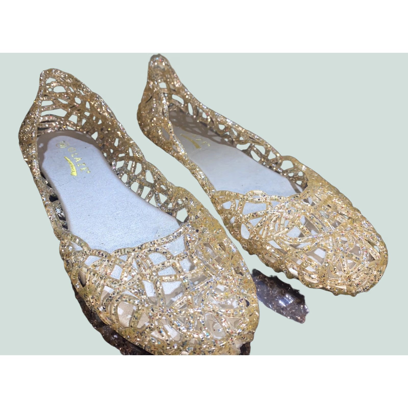 Vintage Women’s Gold Glitter Gel Slip On Size 8 Glaze Flat Slip-On Shoes Gold Women Mens? Size US 8 / IT 38 - 1 Thumbnail
