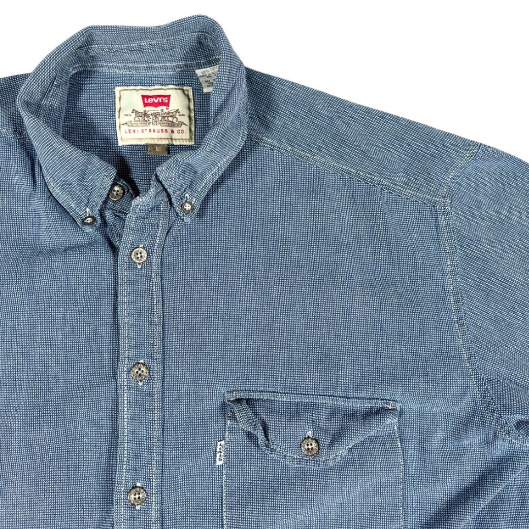 Levi's VINTAGE Levi's Shirt Adult LARGE Blue White Houndstooth Cotton Check Grunge 90s Shirt Mens LD12 Size US L / EU 52-54 / 3 - 2 Thumbnail
