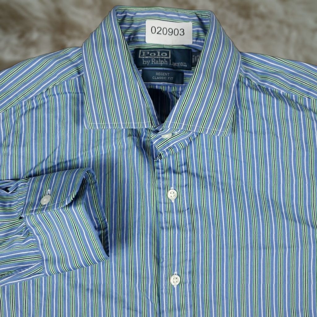Ralph Lauren Ralph Lauren Shirt Dress Shirt Blue Striped Regent Button-Up Long Sleeve 16 Men Regular Size 16 Blue Classic Preppy Mens Size 42R - 1 Thumbnail
