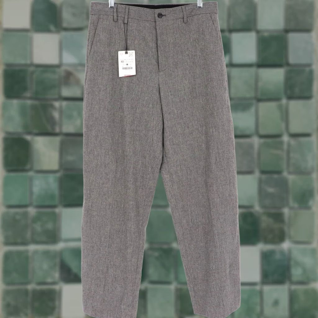 Zara ZARA Men's Gray Wool Blend Dress Pants Size 31 Business Casual Office Straight Front Pockets Belted Zip Button Wool Trousers Mens Size US 40 / EU 56 - 1 Thumbnail