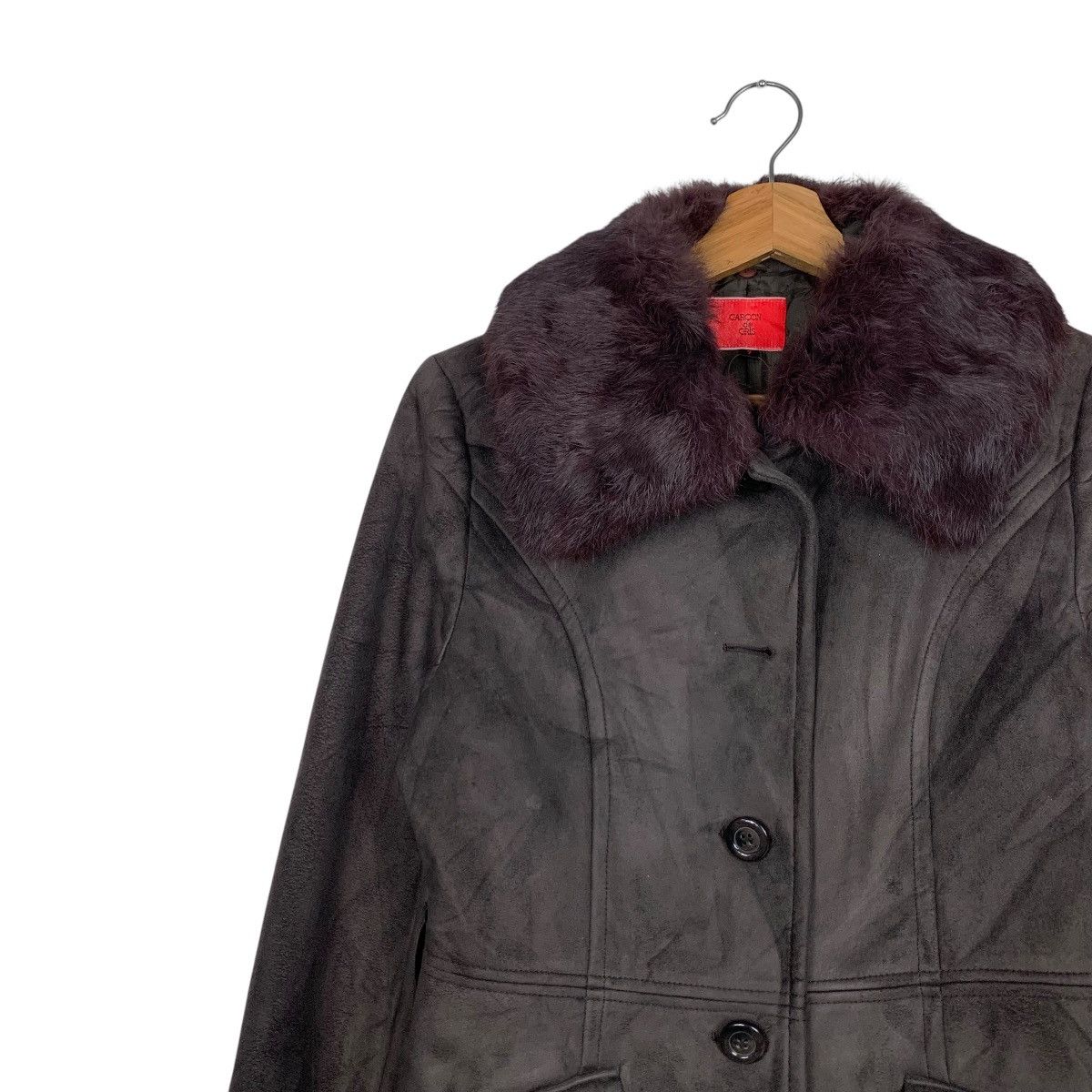 Japanese Brand GARÇON de GRIS Rabbit Fur Neck Long Coat #1734-C77 Size S / US 4 / IT 40 - 7 Thumbnail