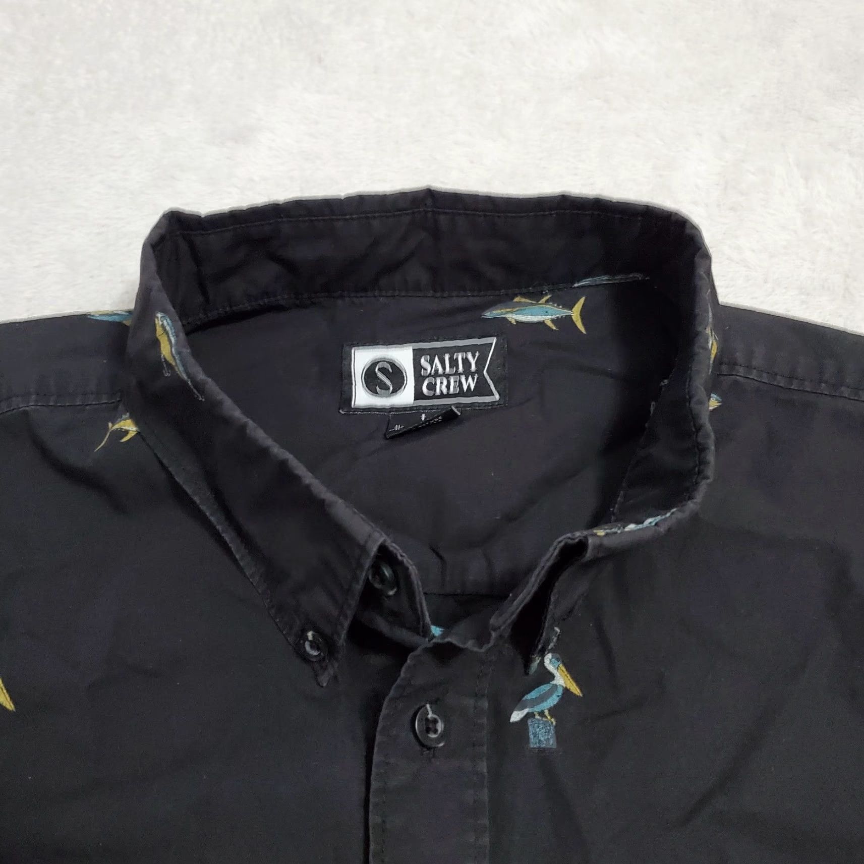 Vintage Salty Crew Shirt Mens L Black Pelican Print Button Up Short Sleeve Collared Camp Fish Outdoor Size US L / EU 52-54 / 3 - 4 Thumbnail