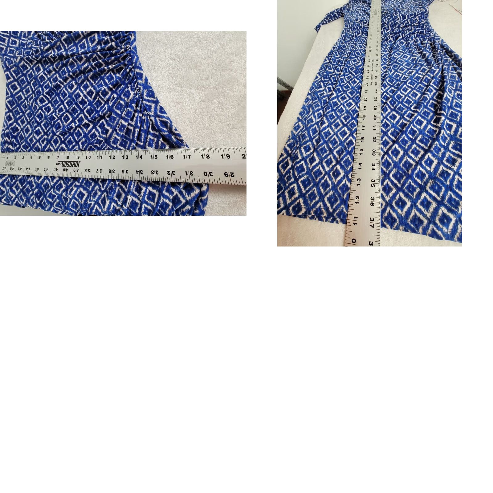 Ralph Lauren Lauren Ralph Lauren Womens Blue Ikat Faux Wrap Dress Short Sleeve Ruched Size 6 Knee Length V-Neck Pullover Dress Casual/Business Womens Size 28" / US 6 / IT 42 - 8 Thumbnail