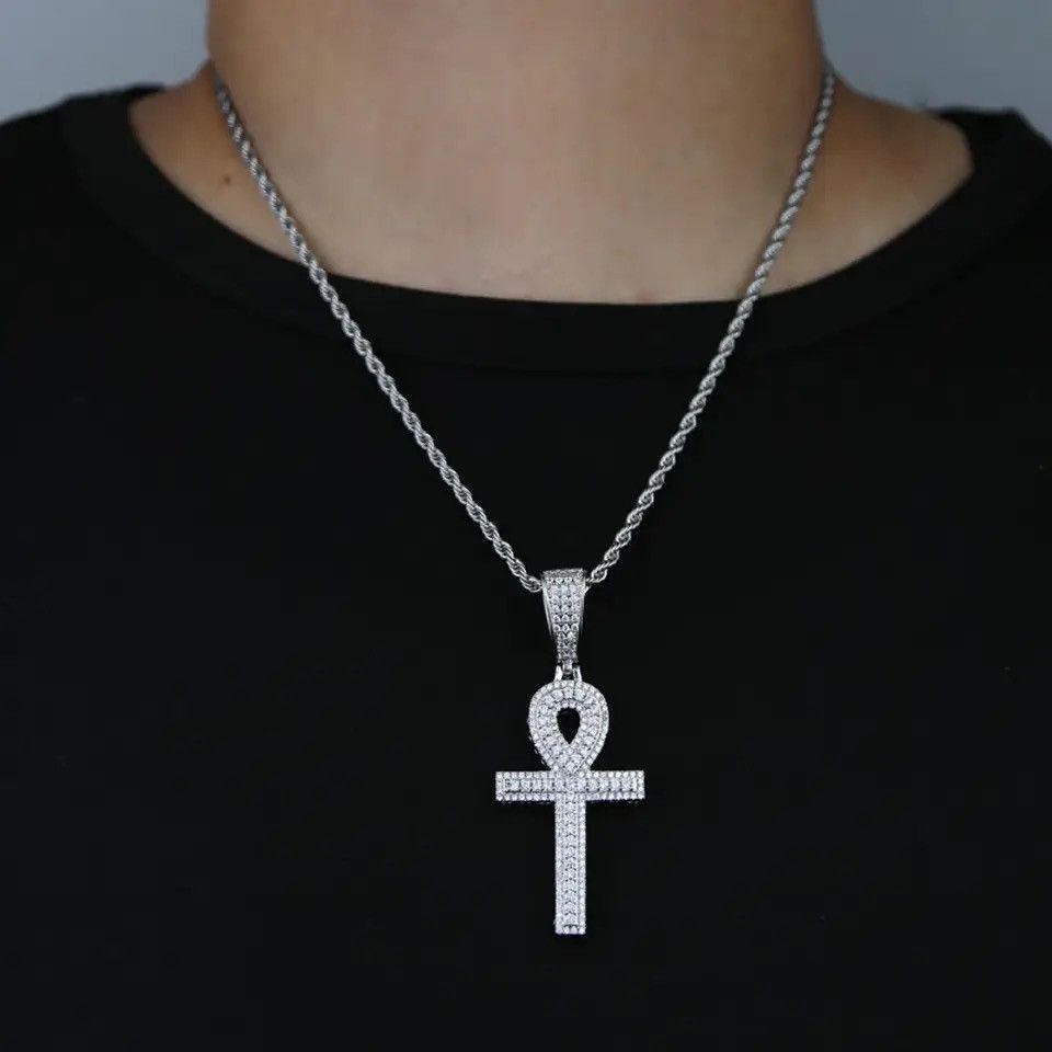 Jewelry Silver Diamond Cross Pendant Necklace, Men's
