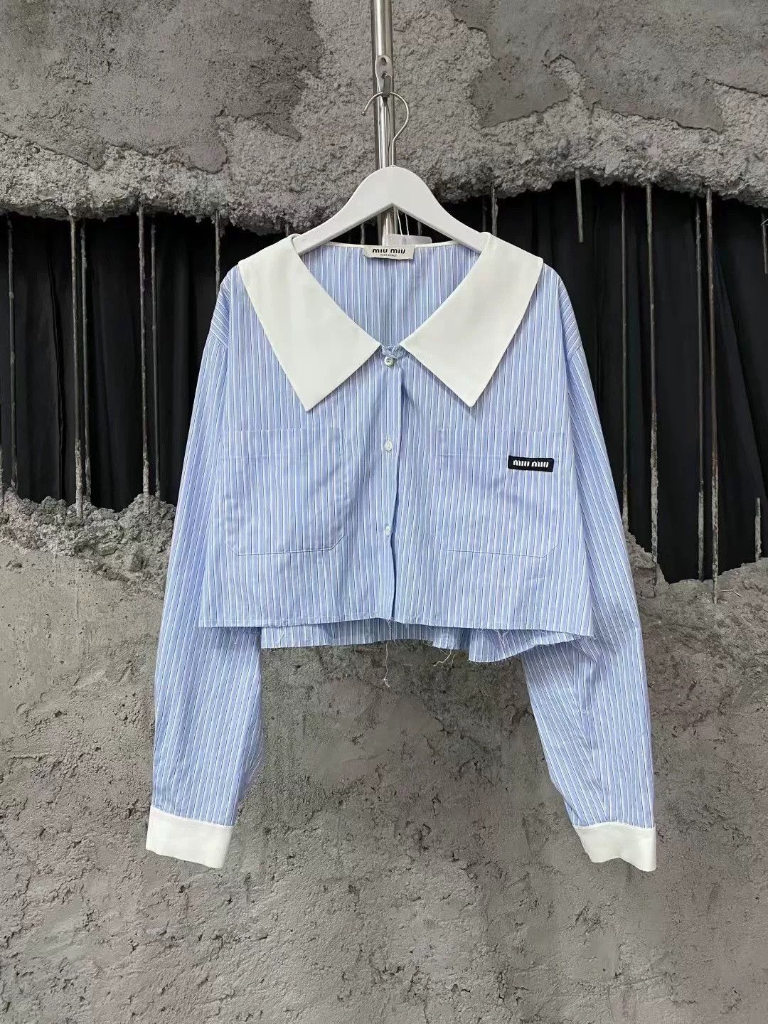 Miu Miu Miu Miu Blue White Stripe Doll Collar Shirt Size US 28 / EU 44 - 1 Thumbnail