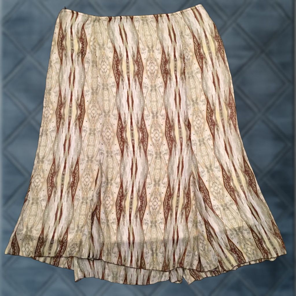 Vintage Dressbarn Skirt A-Line Midi Lined Brown Geometric Polyester Dressbarn Women Adult Regular Size L Size 36" / US 14 / IT 50 - 1 Thumbnail