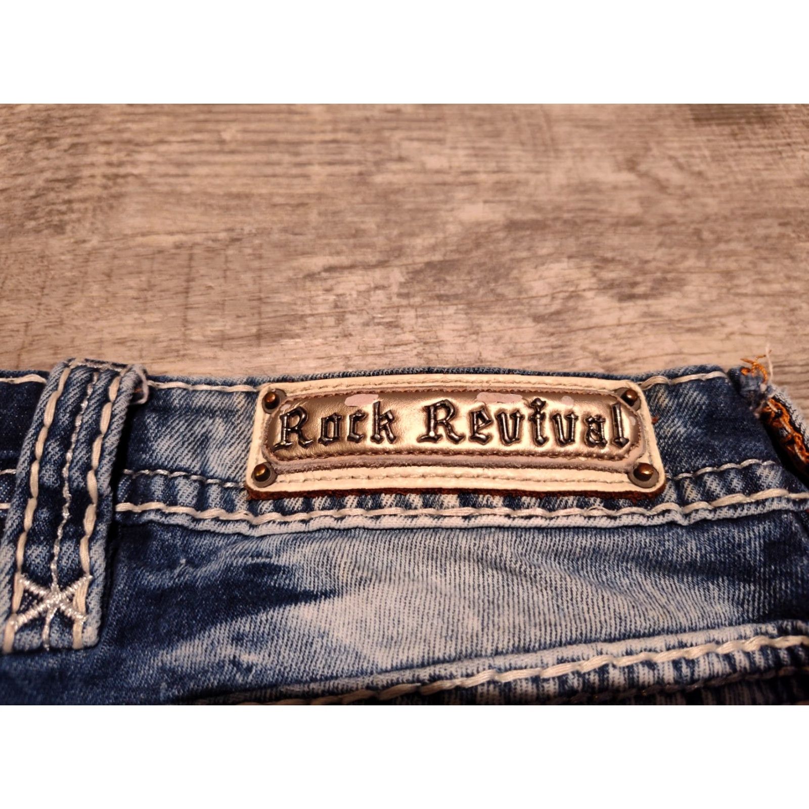 Vintage VINTAGE Rock Revival Women's Denim Jeans Bootcut Distressed Embellished 27x32 Cotton Spandex Size 27" / US 4 / IT 40 - 6 Thumbnail