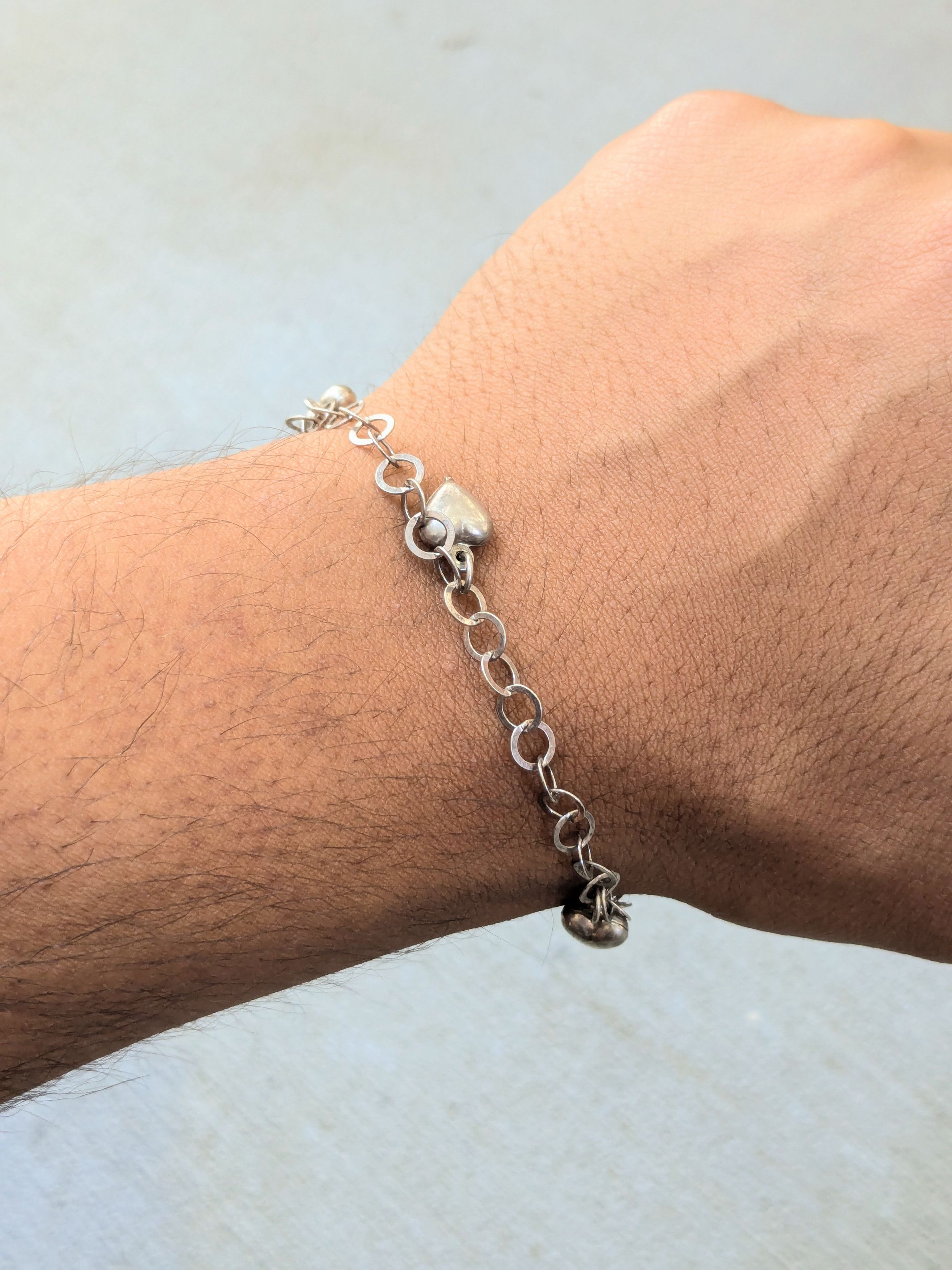 Sterling Silver × Vintage Vintage Sterling Silver Anklet Heart Round Charm 9" Size ONE SIZE - 11 Thumbnail