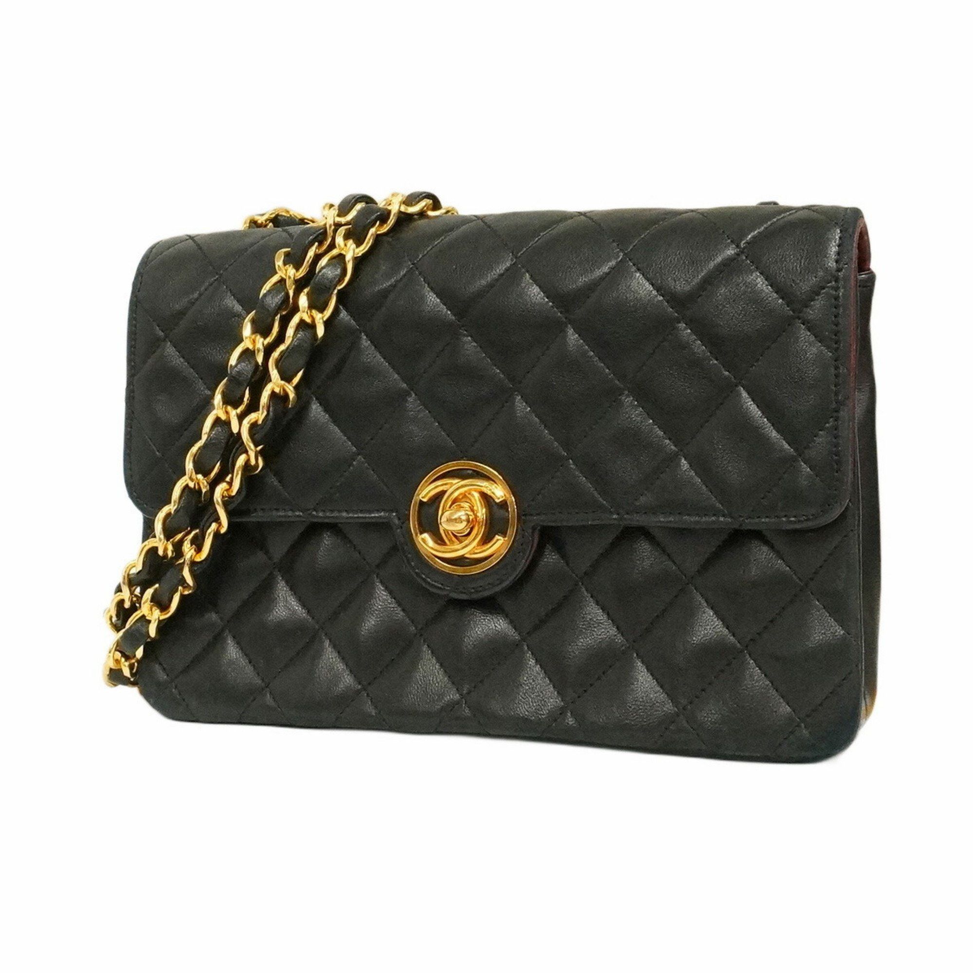 Chanel Shoulder Bag Mini Matelasse Chain Lambskin Black Women's