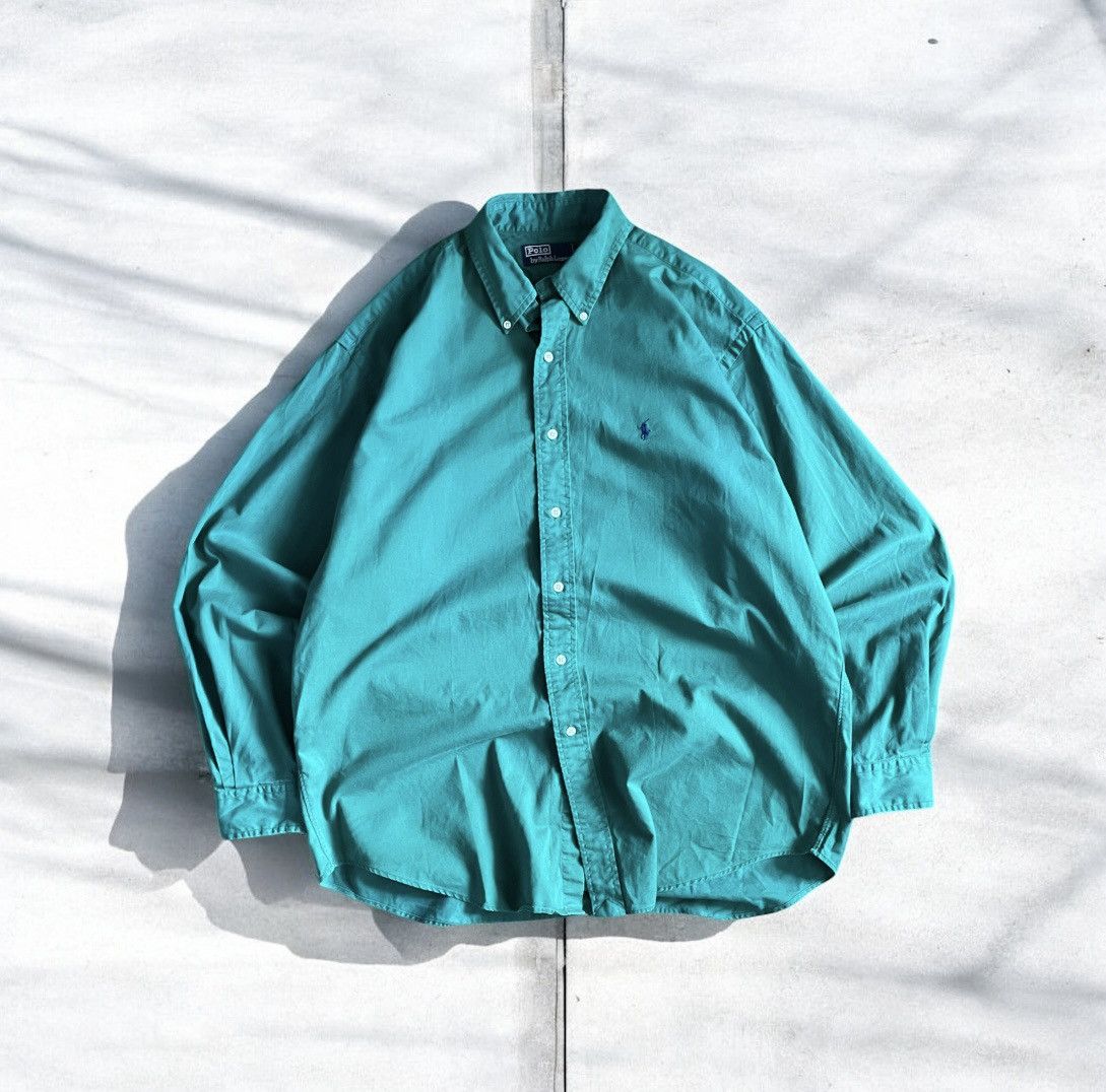 Polo Ralph Lauren × Vintage Vintage oversized Polo Ralph Lauren Pony Logo Green Shirt Size US L / EU 52-54 / 3 - 1 Thumbnail