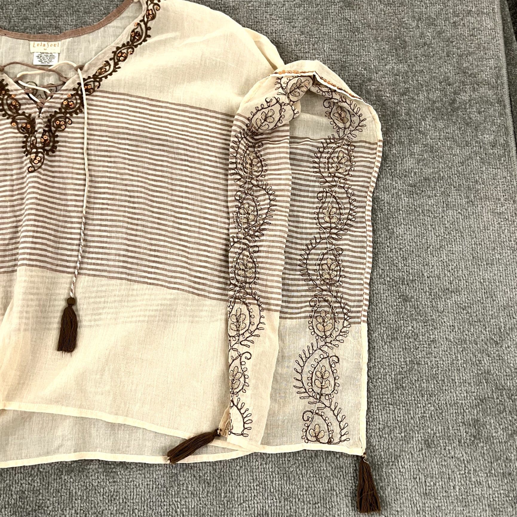 Vintage Lula Soul Women's Vintage Boho Sequin Sheer V-Neck Sleeveless Blouse Medium Brown Festival Casual Size M / US 6-8 / IT 42-44 - 4 Thumbnail