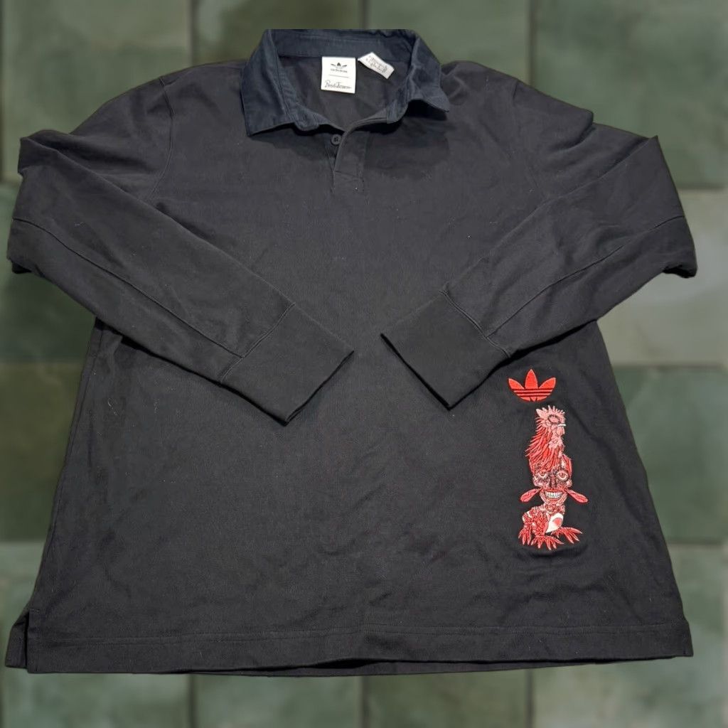 Vintage VINTAGE Adidas Originals Men's Polo Shirt Long Sleeve Black Skull Logo Size L Casual Formal Theme Size US L / EU 52-54 / 3 - 1 Thumbnail