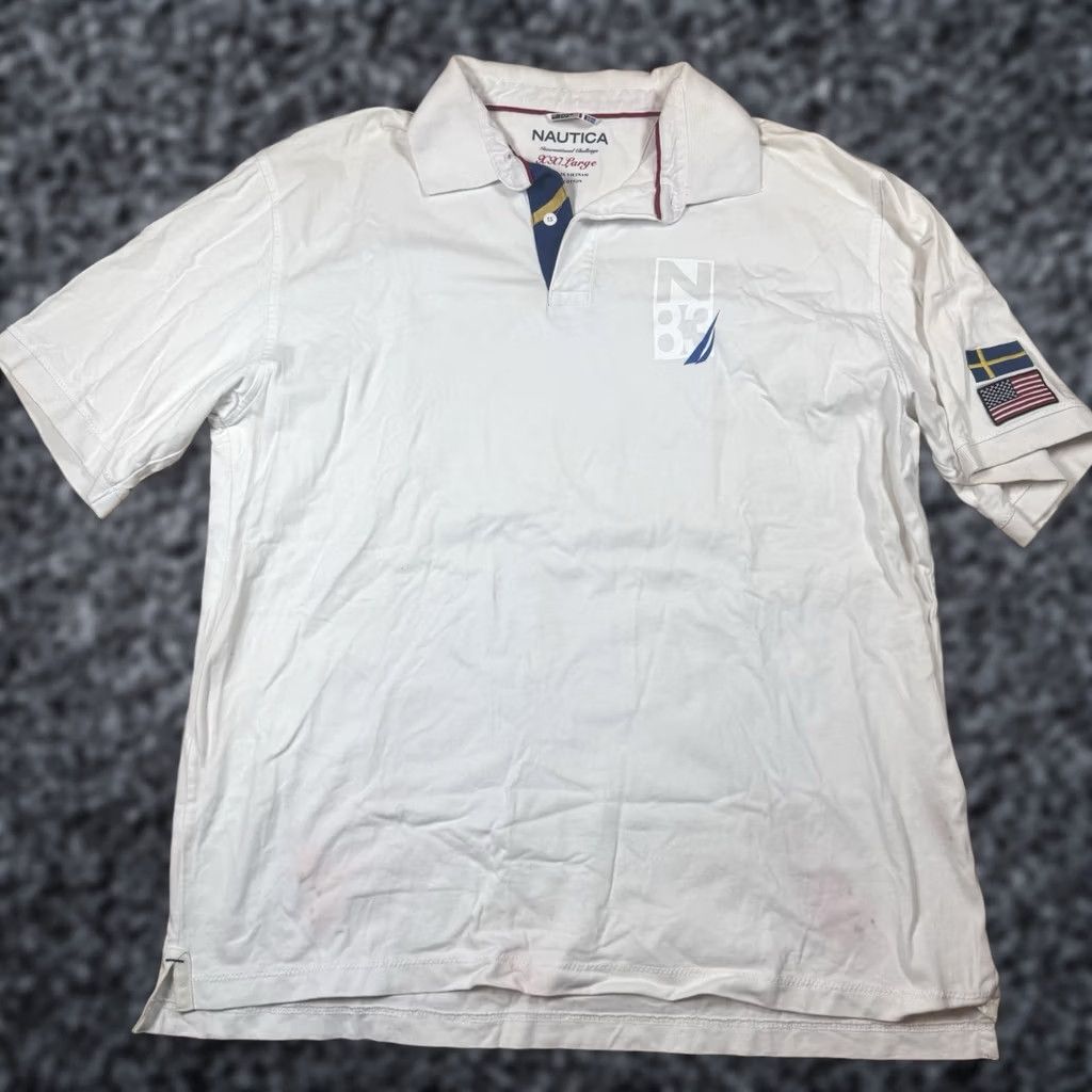 Nautica Nautica Rugby Polo Shirt Mens XXL White Swedish American Flag Patch Polo Mens 2XL White Flag Patch Rugby Shirt Size US XXL / EU 58 / 5 - 1 Thumbnail