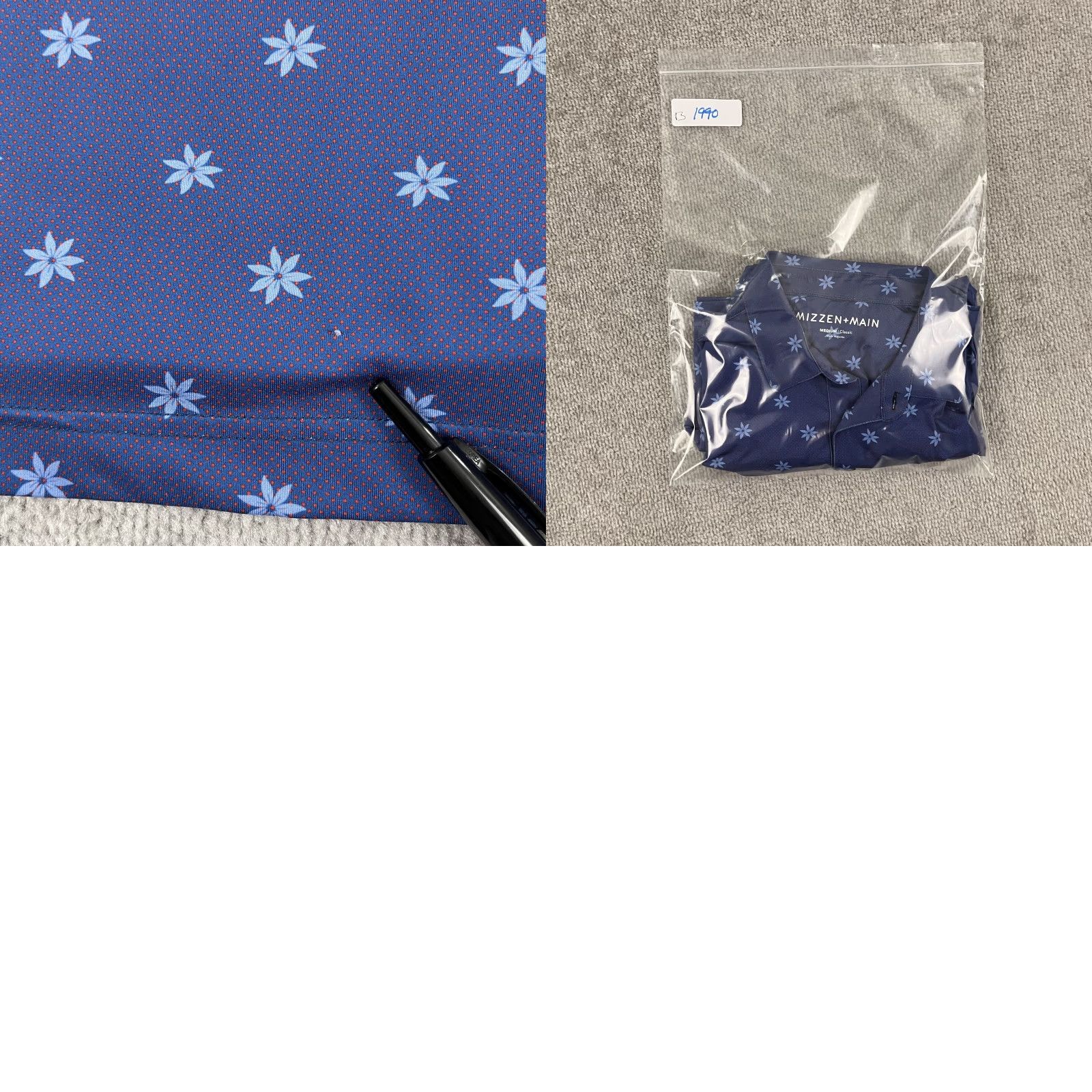 Mizzen+Main Mizzen + Main Polo Shirt Mens Medium Blue Floral Golf Performance Stretch Sport Shirt Size US M / EU 48-50 / 2 - 8 Thumbnail