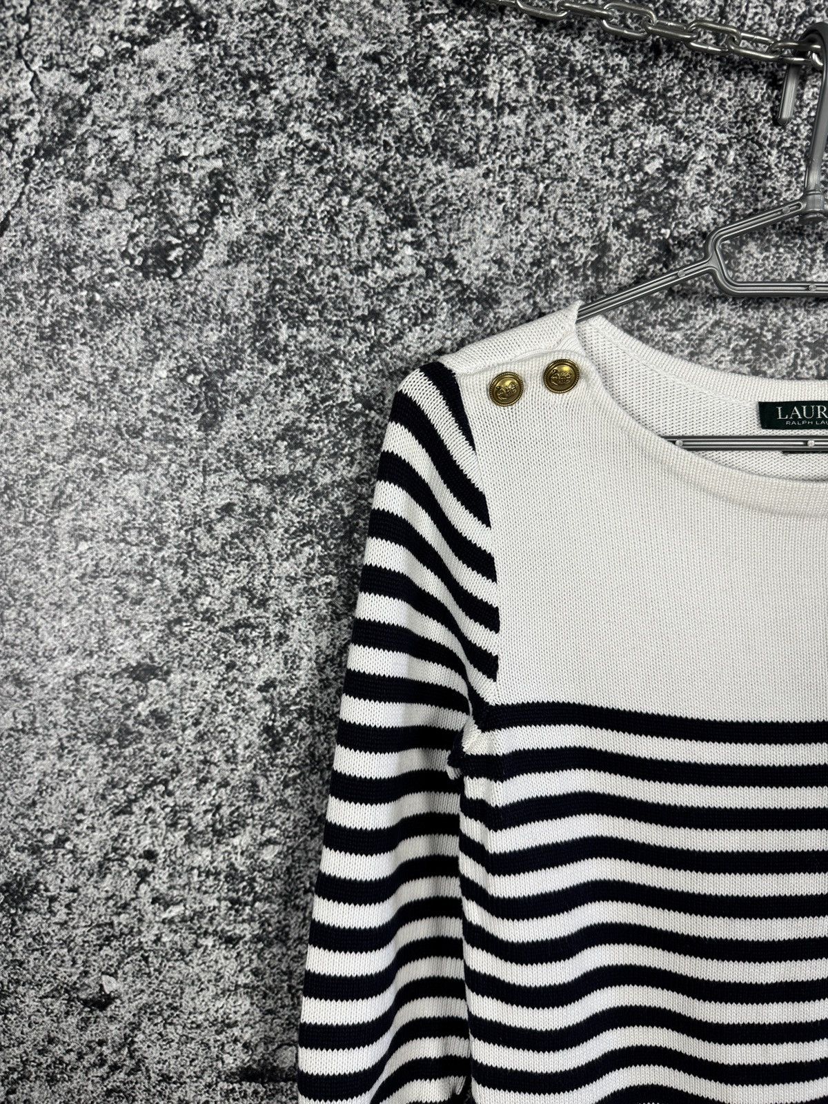 Lauren Ralph Lauren Lauren Ralph Lauren Denim Knit Striped Sweater Anchor Logo Size M / US 6-8 / IT 42-44 - 3 Thumbnail