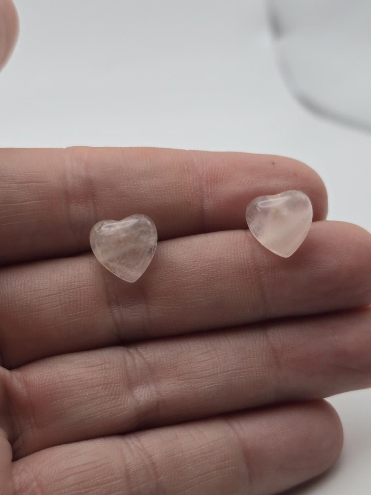 Pink Natural Rose Quartz Heart Earrings 14K Gold Posts Size ONE SIZE - 1 Thumbnail