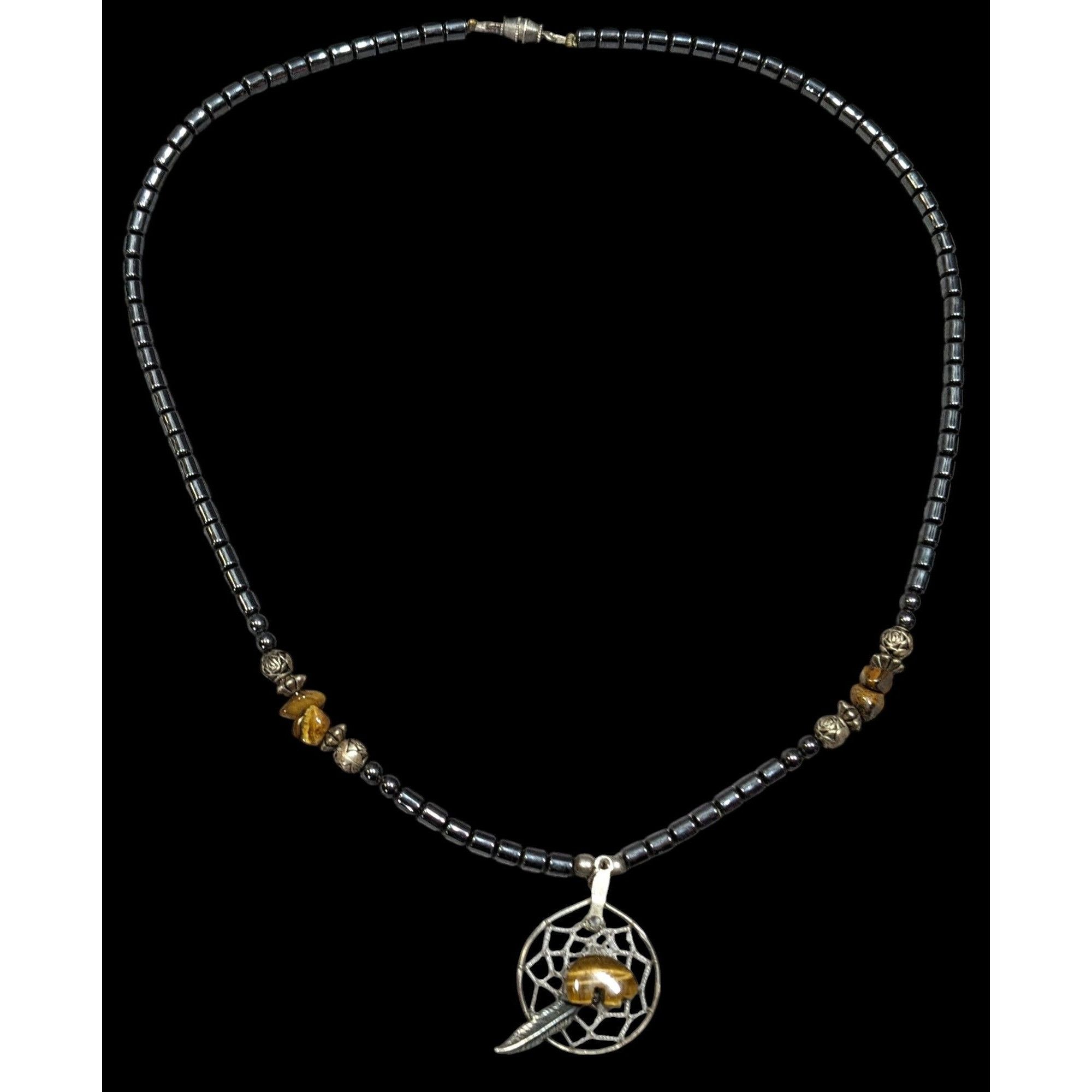Other Vintage 90s Native Hematite And Tiger Eye Dream Catcher Neck Size ONE SIZE - 1 Thumbnail