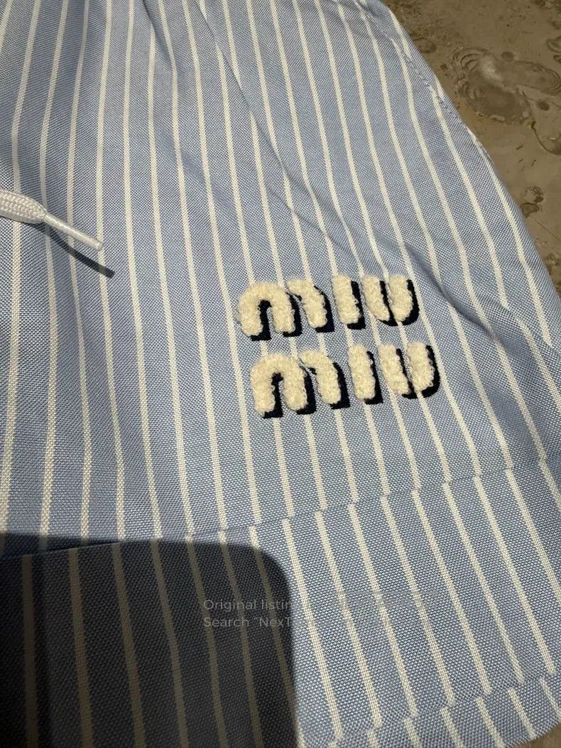 Miu Miu Miu Miu 38 Blue letter striped drawstring shorts Size 23" - 2 Thumbnail