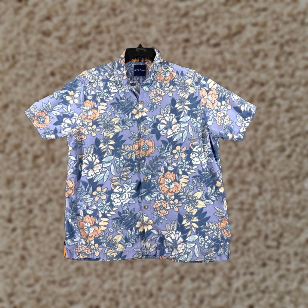Tommy Bahama VINTAGE Tommy Bahama Shirt Men Large Purple Floral 100% Lyocell Hawaiian Button Pocket Shirt Size US L / EU 52-54 / 3 - 1 Thumbnail