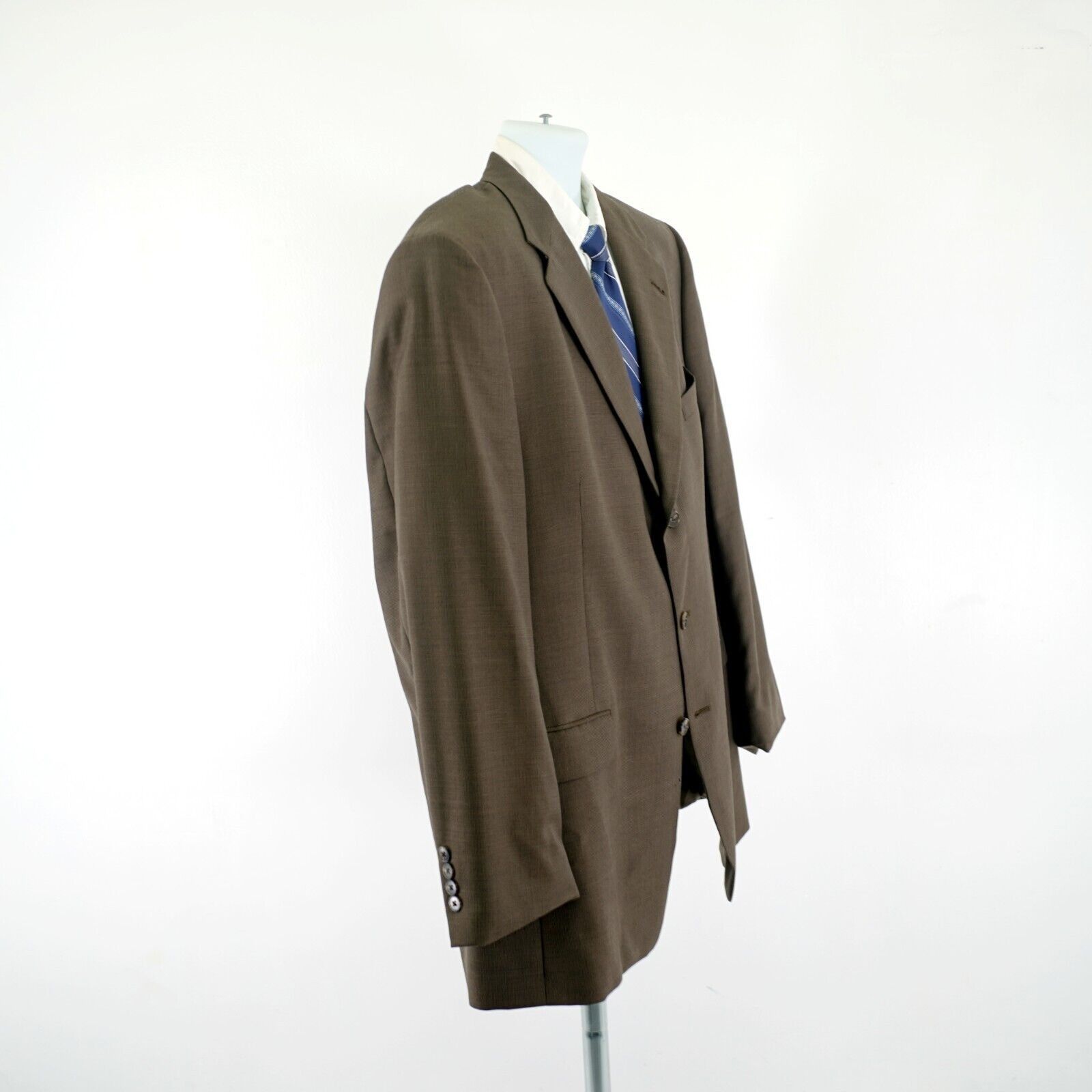Hart Schaffner Marx DAMAGED Hart Schaffner Marx Wool Brown Check 46L 3 Button Bl Size 46L - 8 Thumbnail