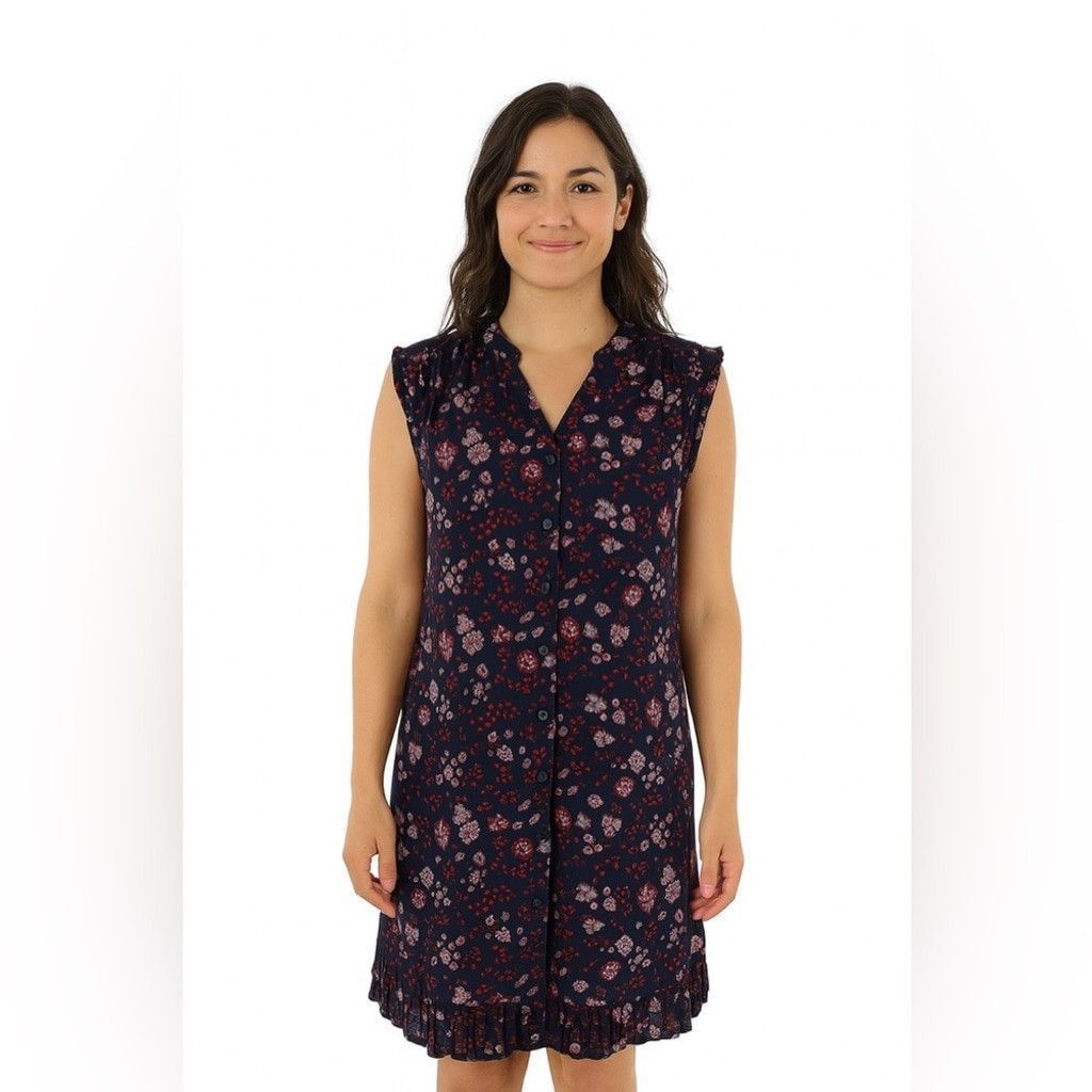 Sonoma Sonoma Navy Floral Midi Dress Size L / US 10 / IT 46 - 1 Thumbnail