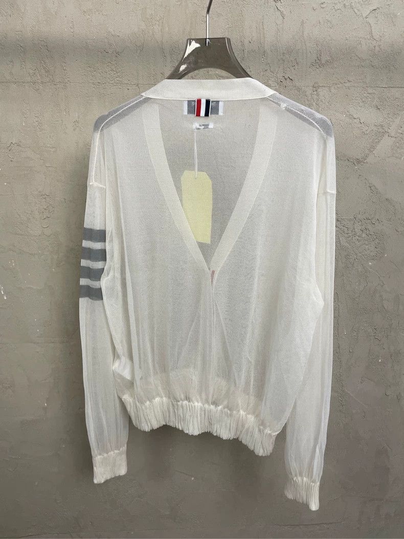 Thom Browne Thom Browne Beige silk summer series cardigan jacket 2506-N Size S / US 4 / IT 40 - 4 Thumbnail