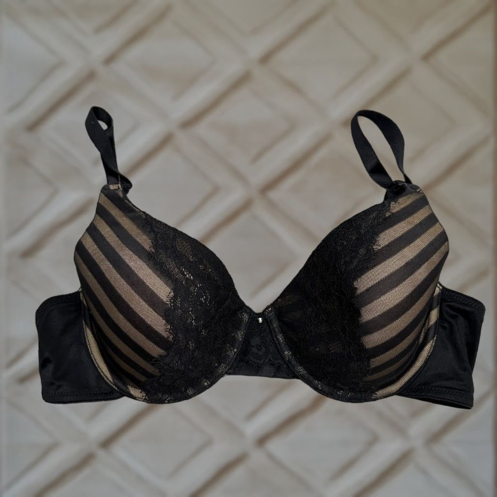 Vintage Maidenform Push Up Bra Women 38C Black Striped Lace Adjustable Strap 09415 Adult Regular Size 38C Womens Size ONE SIZE - 1 Thumbnail