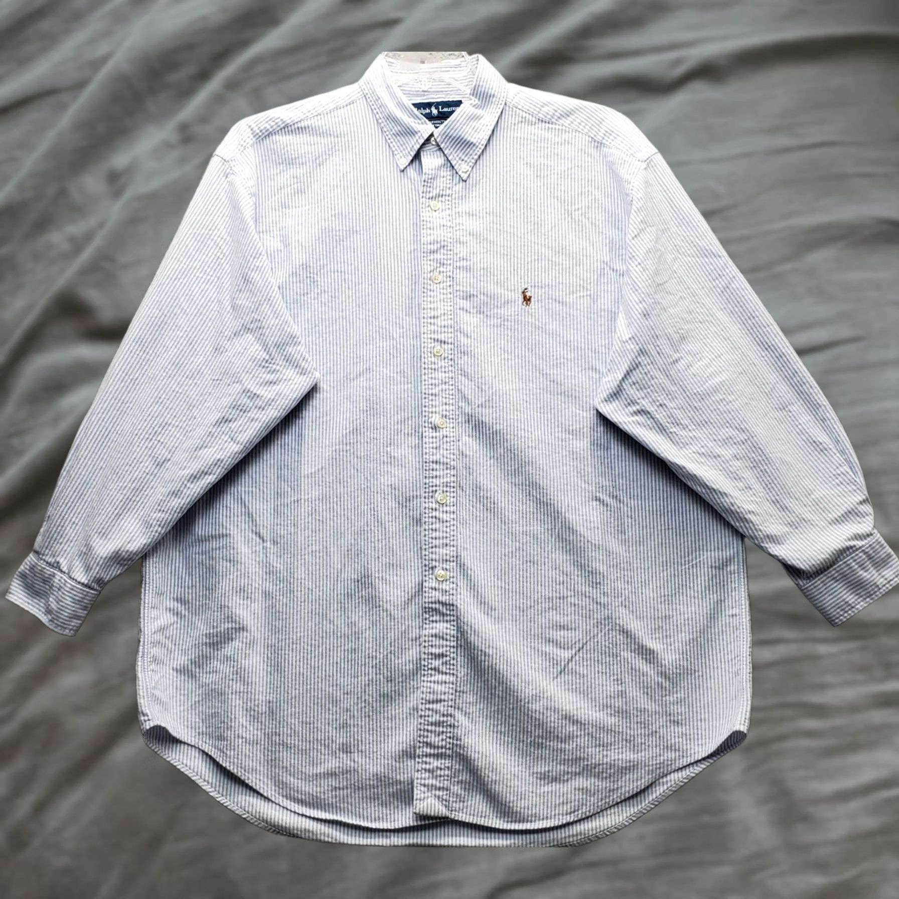 Ralph Lauren Ralph Lauren Mens Dress Shirt 17.5 Multi Striped Flesh Pony Oxford EUC Size 48R - 1 Thumbnail