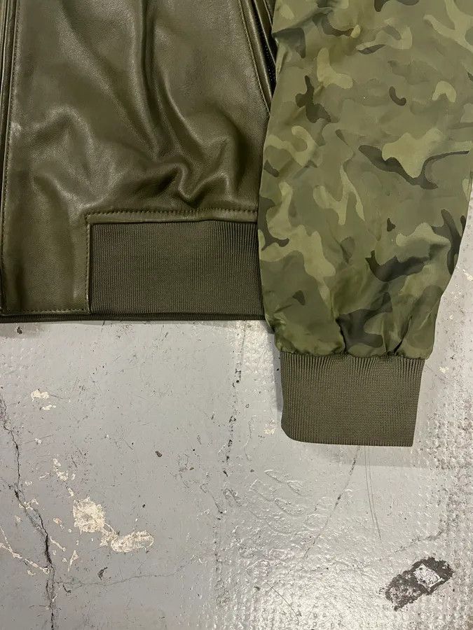 Emporio Armani SS2017 Emporio Armani Camo Sleeves Green Leather Bomber Jacket Size US M / EU 48-50 / 2 - 5 Thumbnail