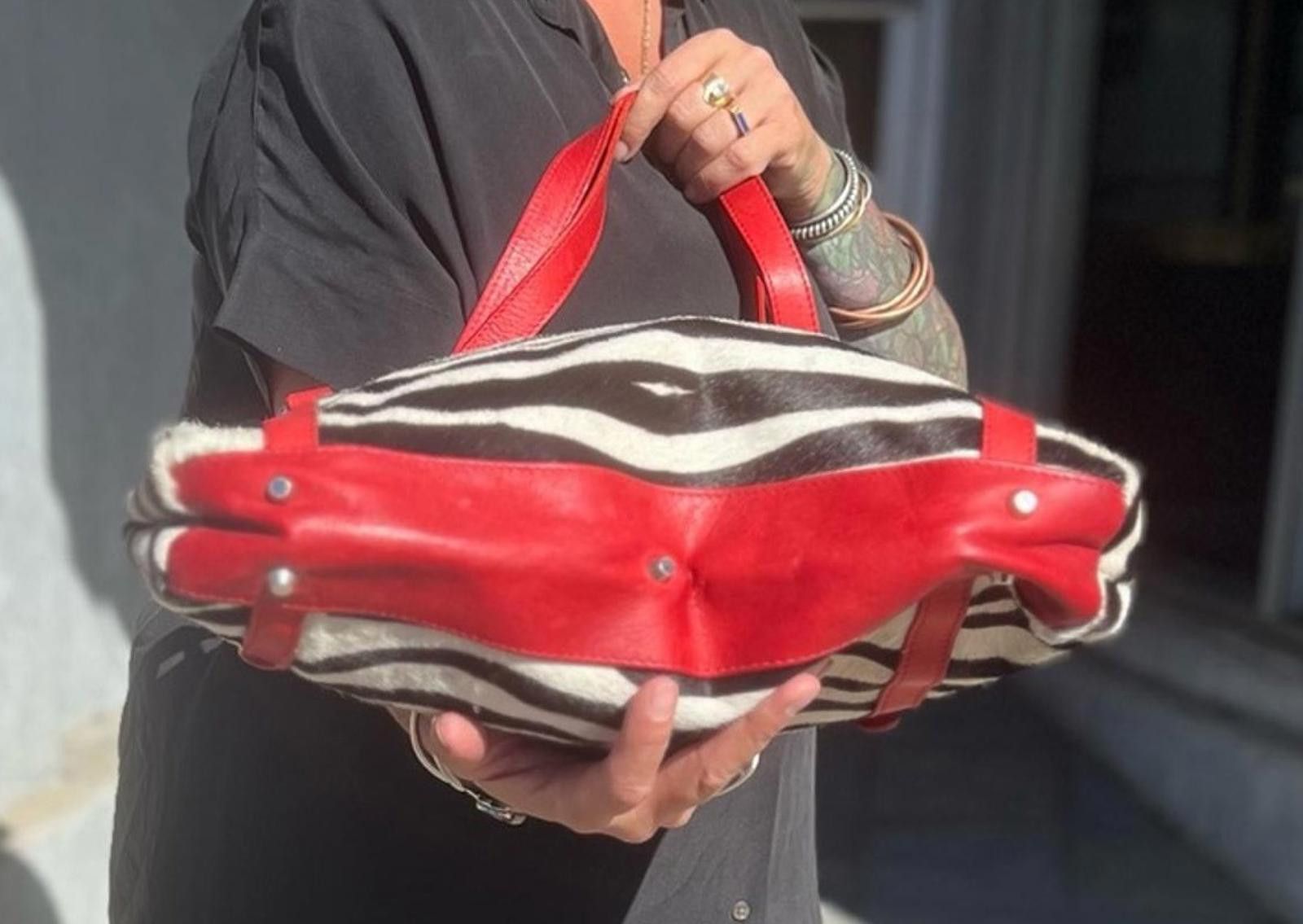 Valentino Valentina Zebra Print Calf Fur w/Red Leather Straps Bag Size ONE SIZE - 2 Thumbnail