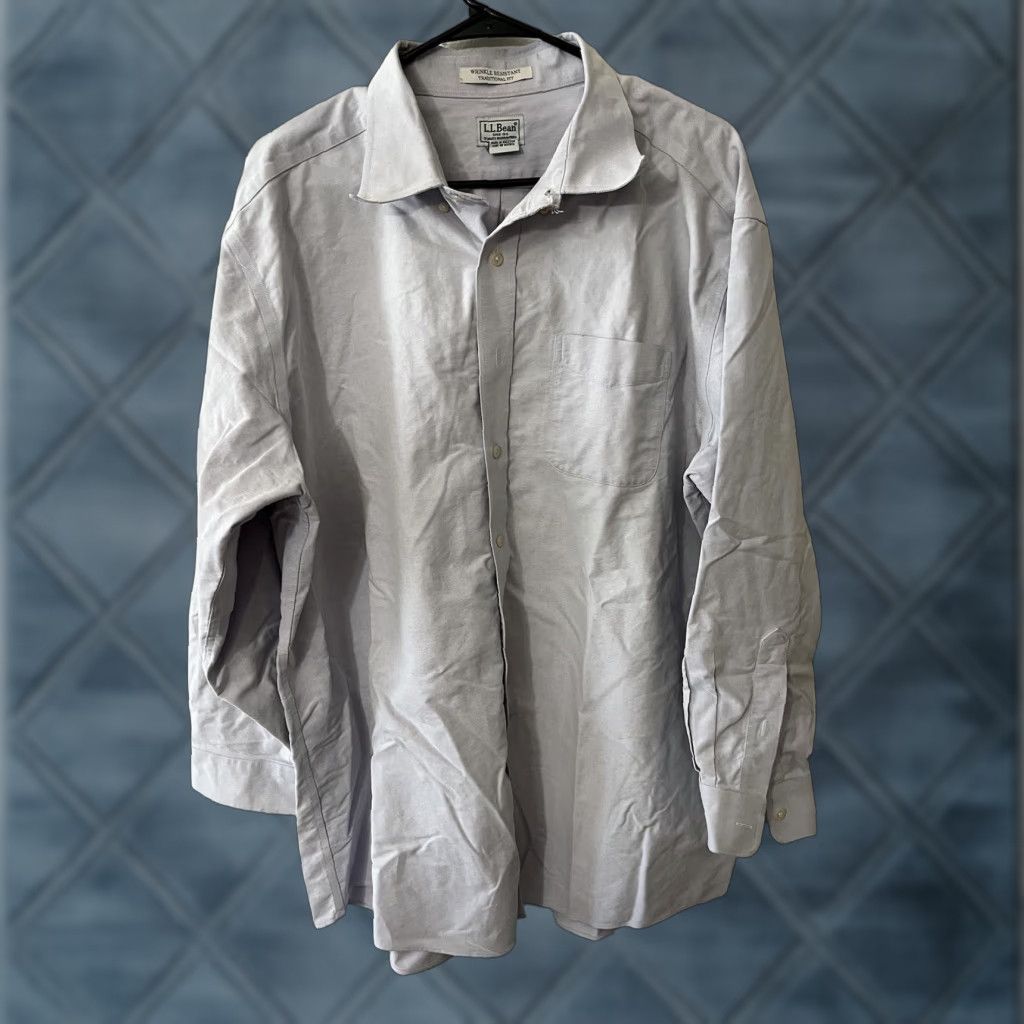 Vintage L.L. Bean Dress Shirt Men's 18 Blue Wrinkle Resistant Trim Fit Button Up Long Sleeve Solid Collar Size US XXL / EU 58 / 5 - 1 Thumbnail