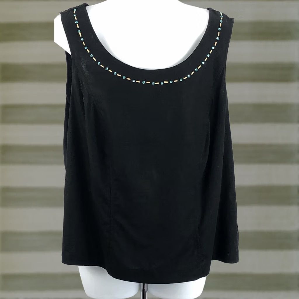 Vintage VINTAGE Dressbarn Linen Sleeveless Tank Top 14W Beaded Slits Boho Southwestern Hippie Beach Casual Summer Spring Fall Womens Size XL / US 12-14 / IT 48-50 - 1 Thumbnail